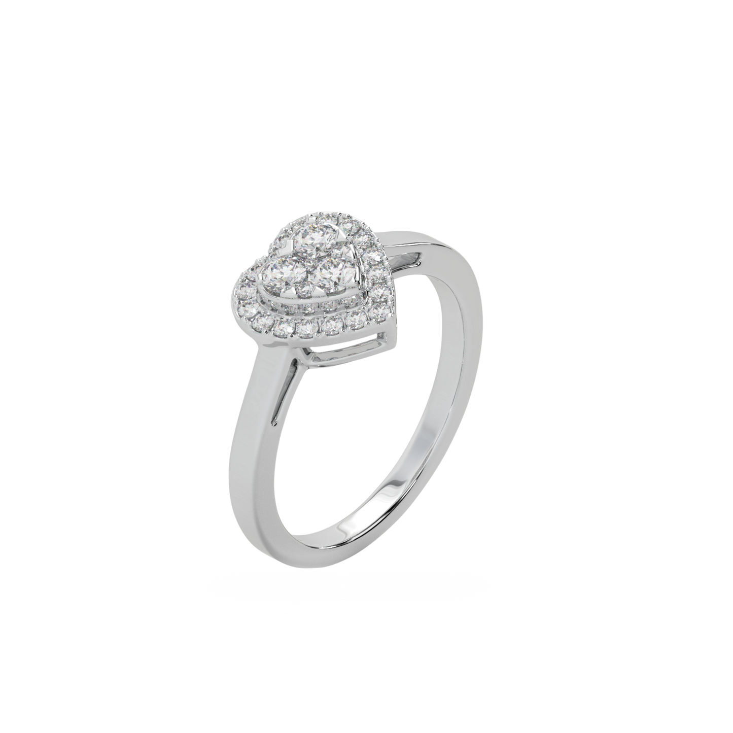 Guru Jewel's Round Diamond Studded Heart Shaped Silver Ring For Her