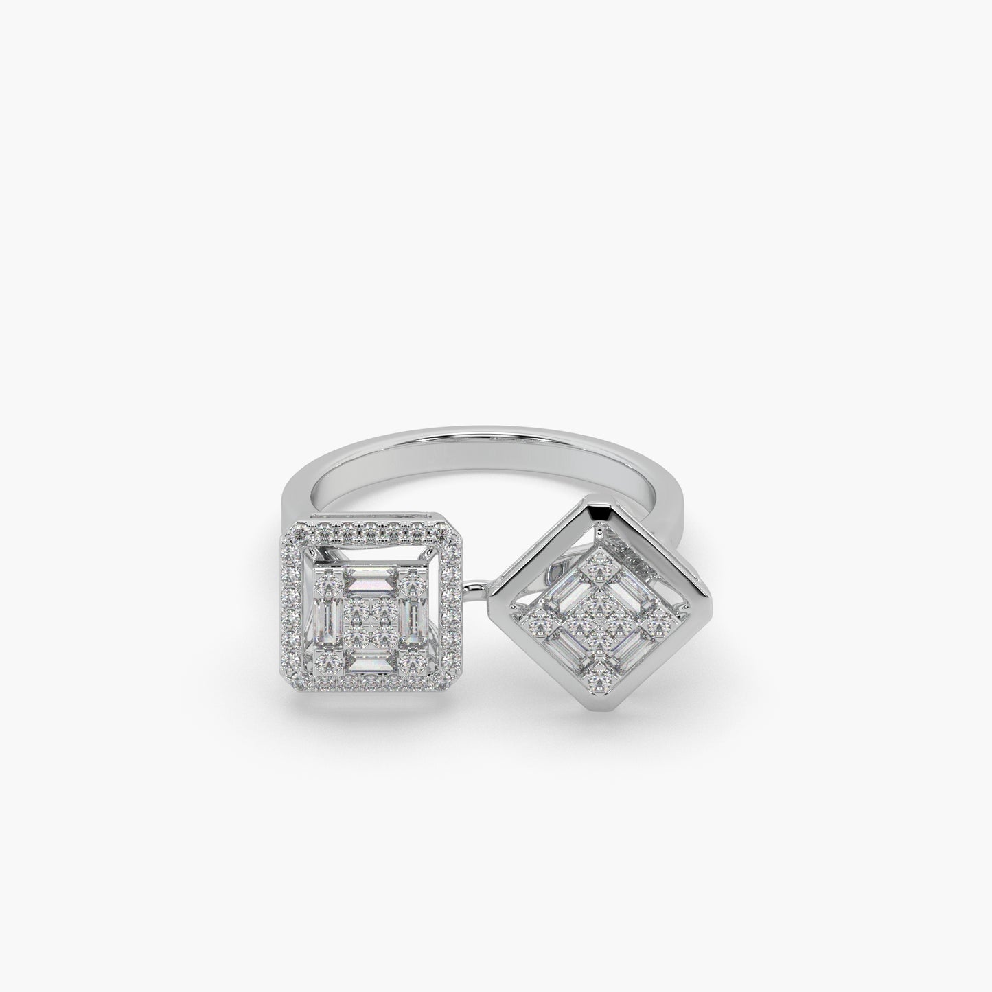 Guru Jewel's Round And Bugget Diamond Studded Silver Ring For Her