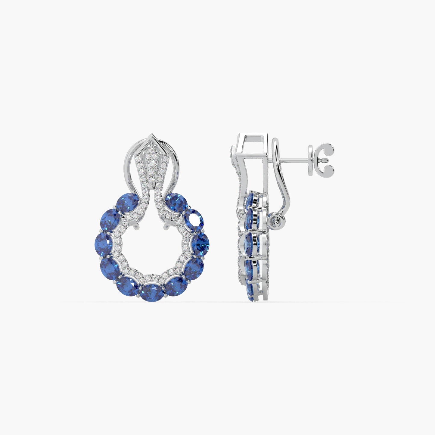 Guru Jewel's Blue Sapphire And Diamond Studded Silver Earrings For Her