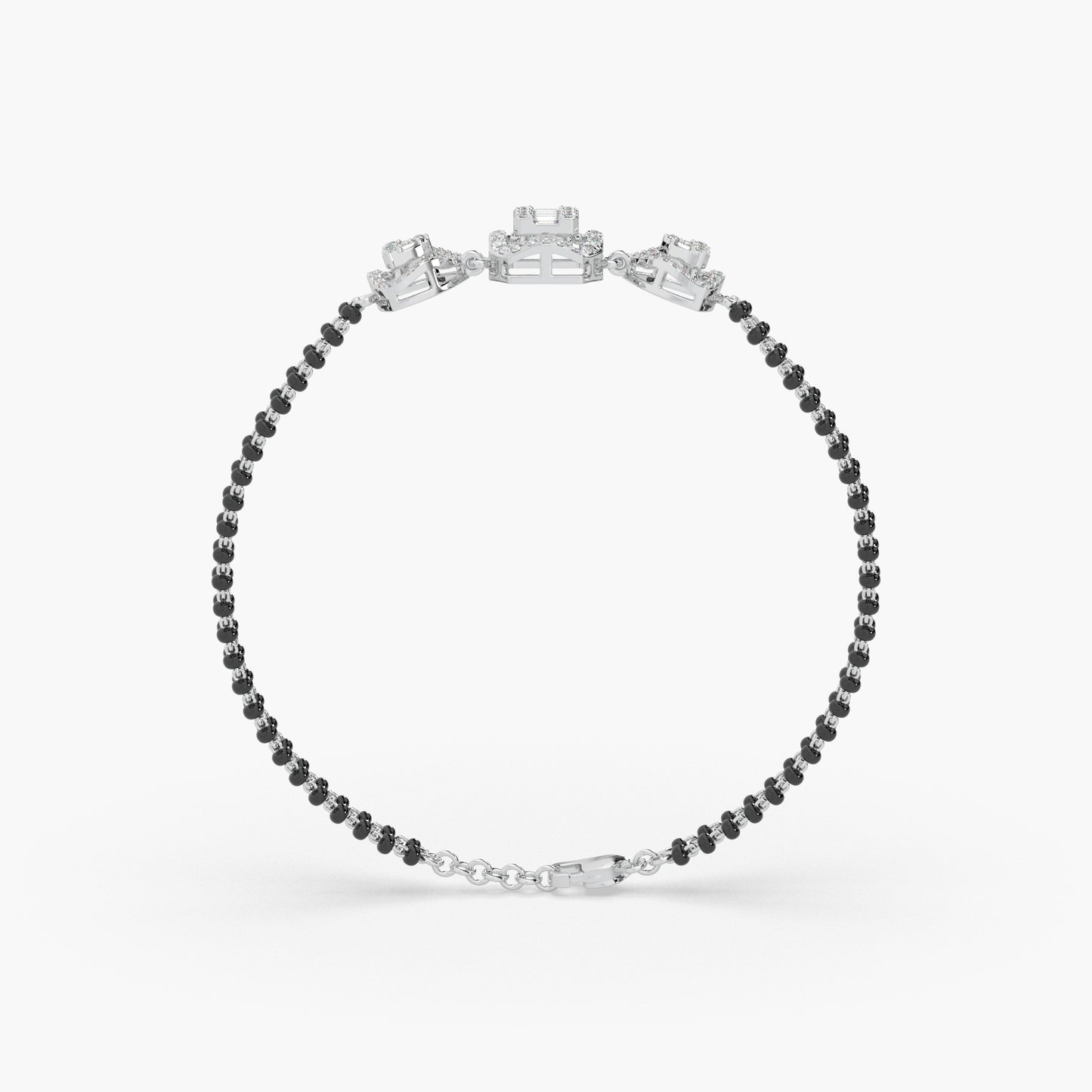 Guru Jewel's Captivating Round Diamond Studded Silver Mangalsutra Bracelet For Her