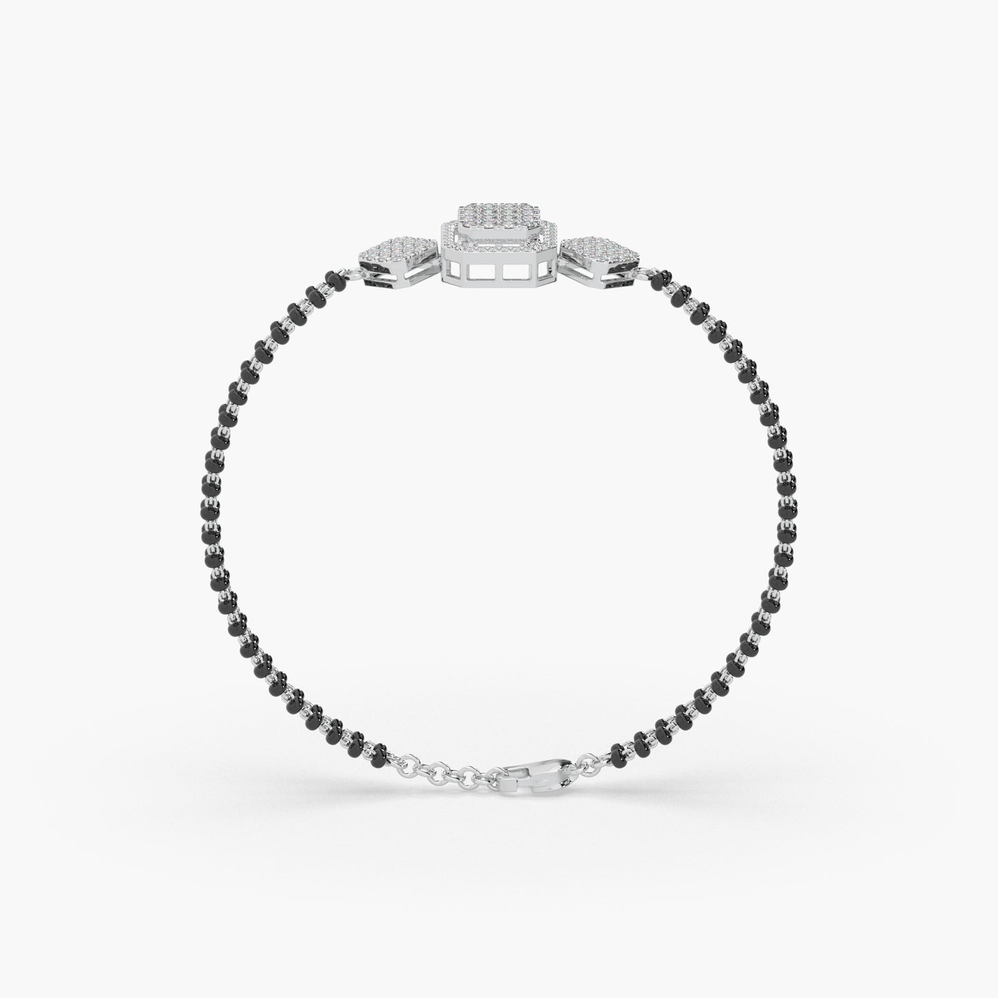 Guru Jewel's Devastating Round Diamond Studded Silver Mangalsutra Bracelet For Her
