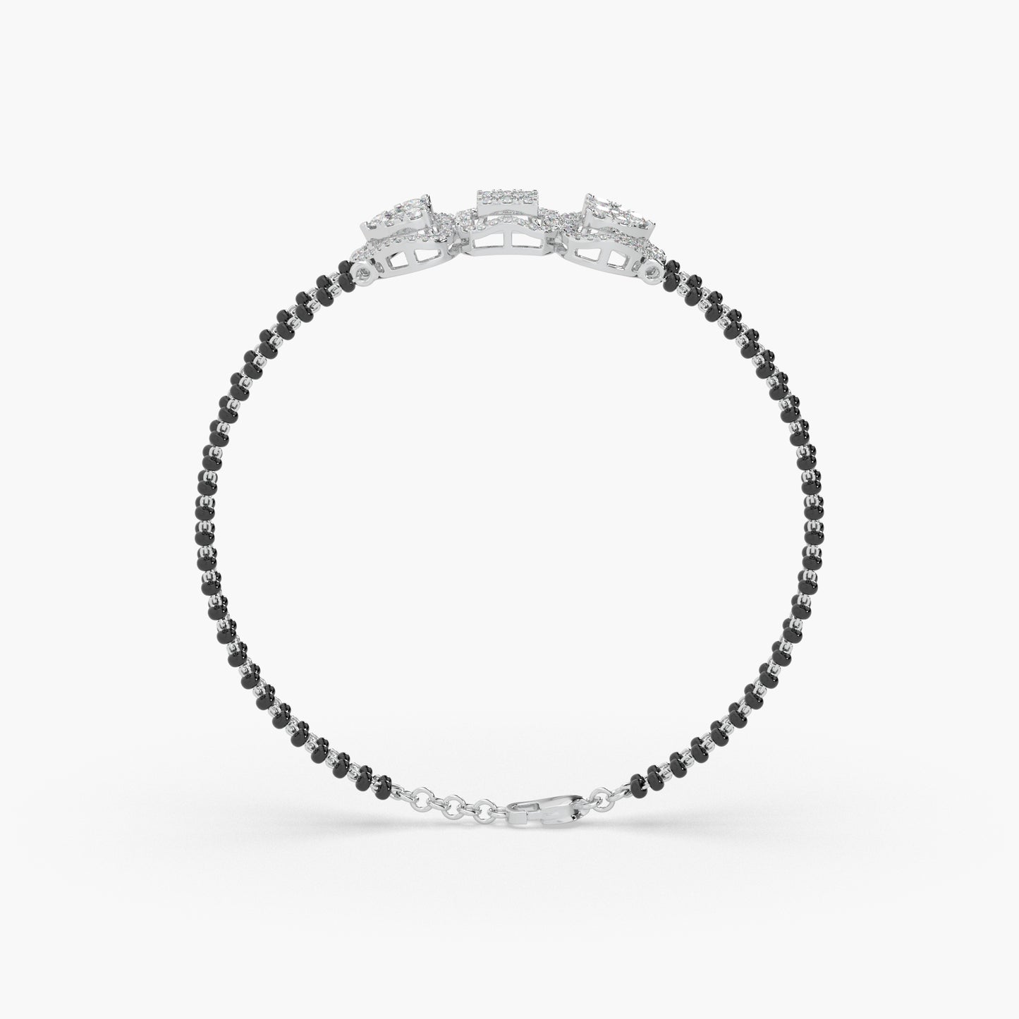 Guru Jewel's Round Diamond Studded Silver Mangalsutra Bracelet For Her