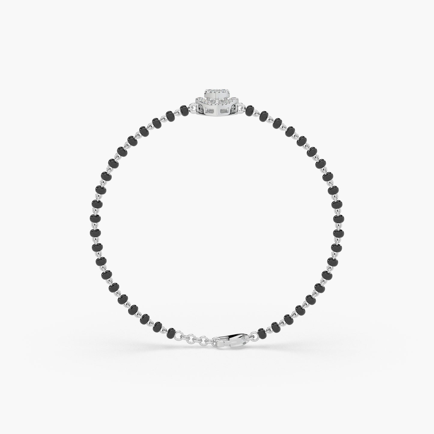 Guru Jewel's Alluring Diamond Studded Heart Shaped Silver Mangalsutra Bracelet For Her