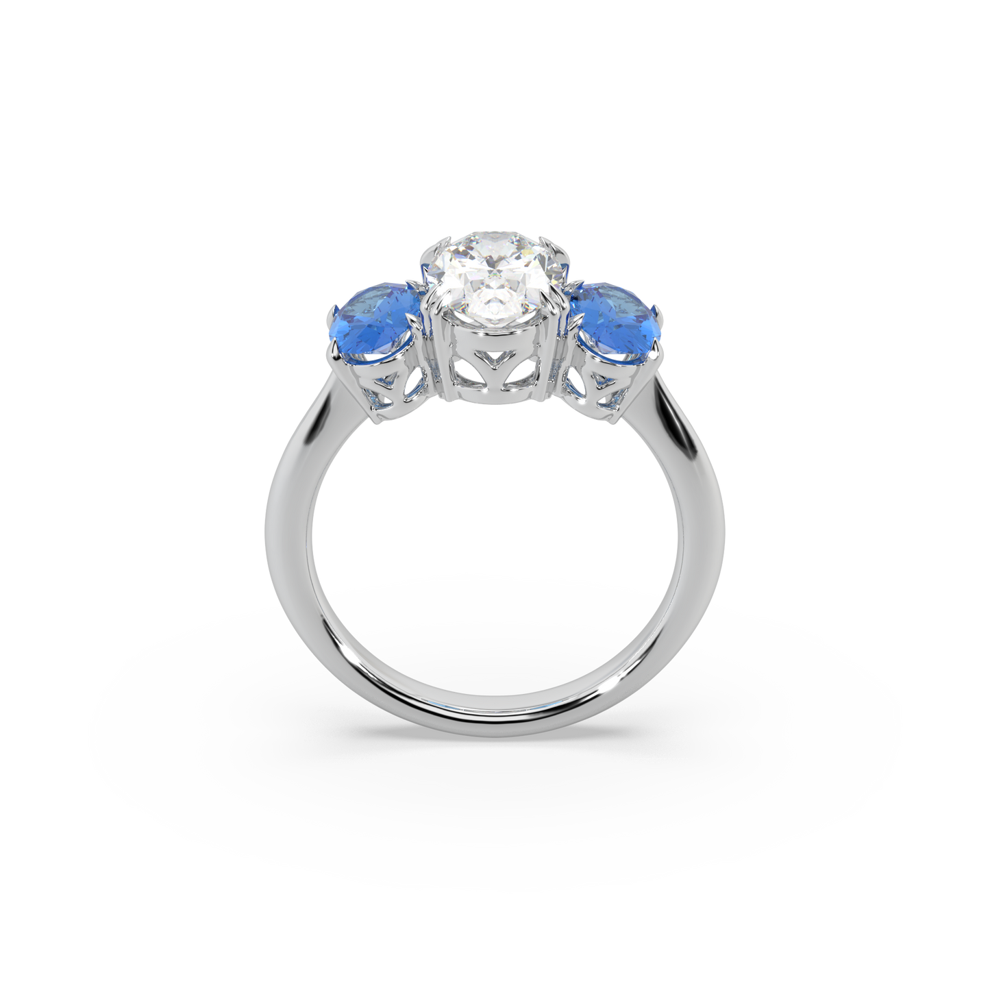 Unique Three Oval Cut 925 Silver Stone And Fancy Diamond Studded Ladies Ring For Her