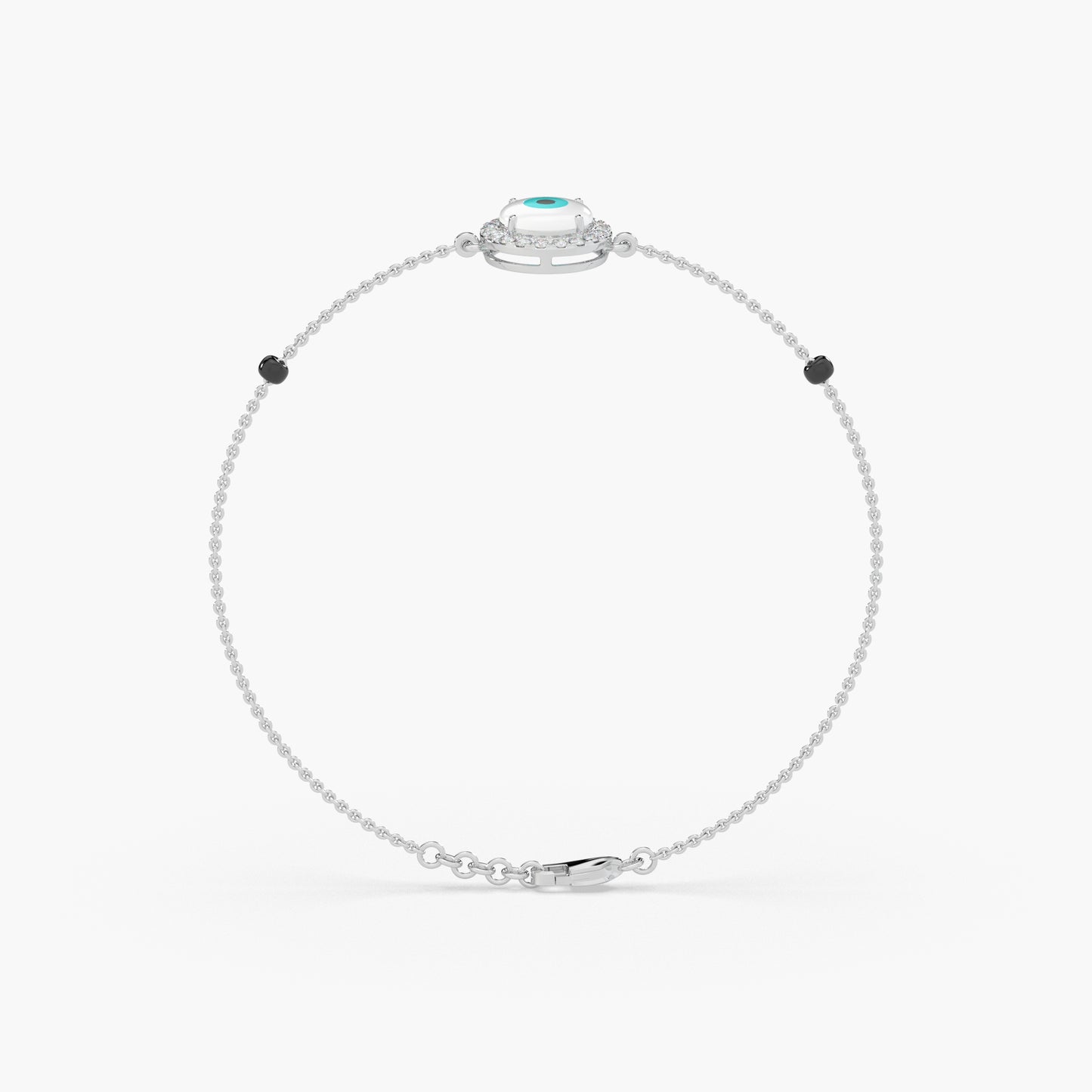 Guru Jewel's Diamond And Evil Eve Stone Studded Silver Loose Bracelet For Her