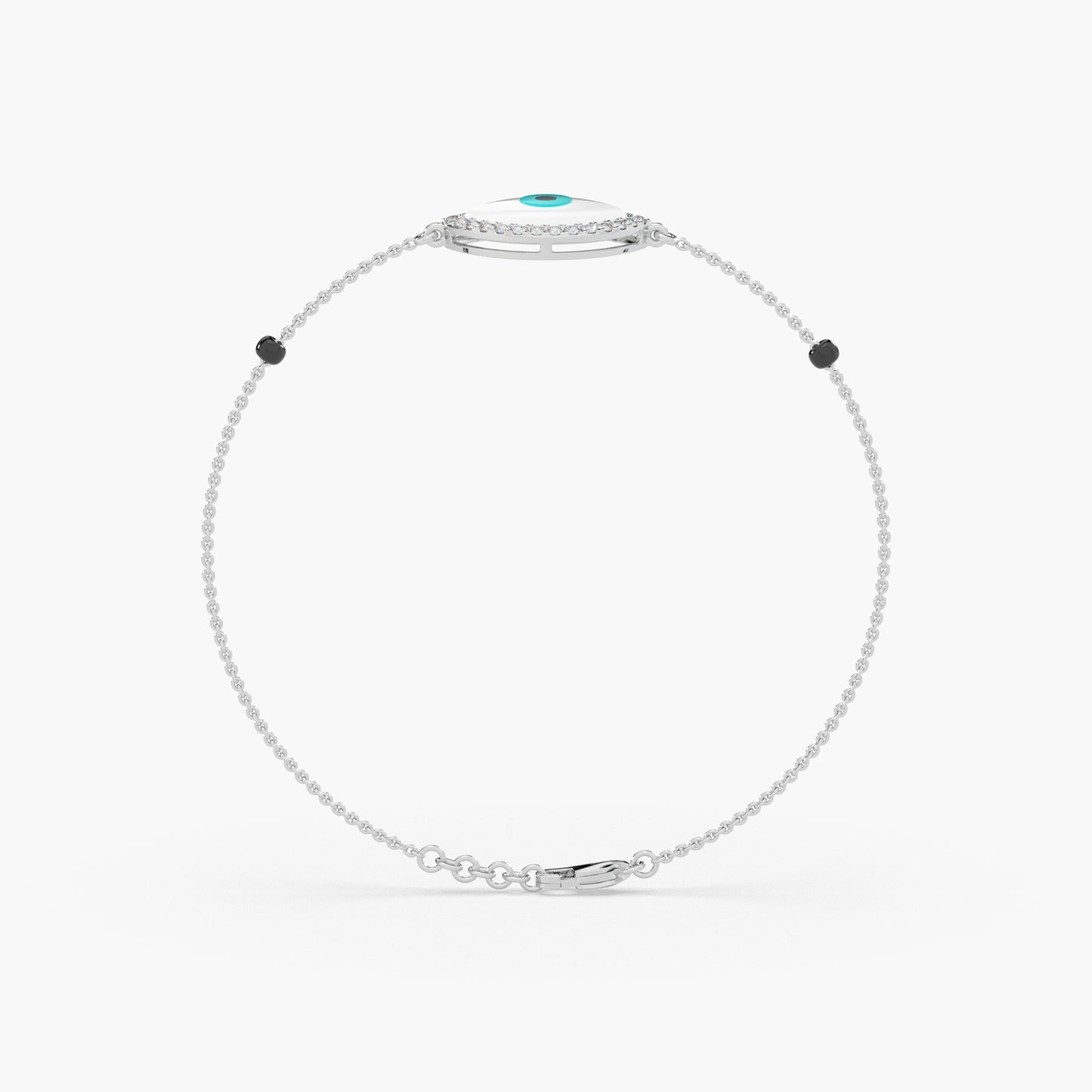 Guru Jewel's Round Diamond And Evil Eye Stone Studded Astonishing Silver Loose Bracelet For Her