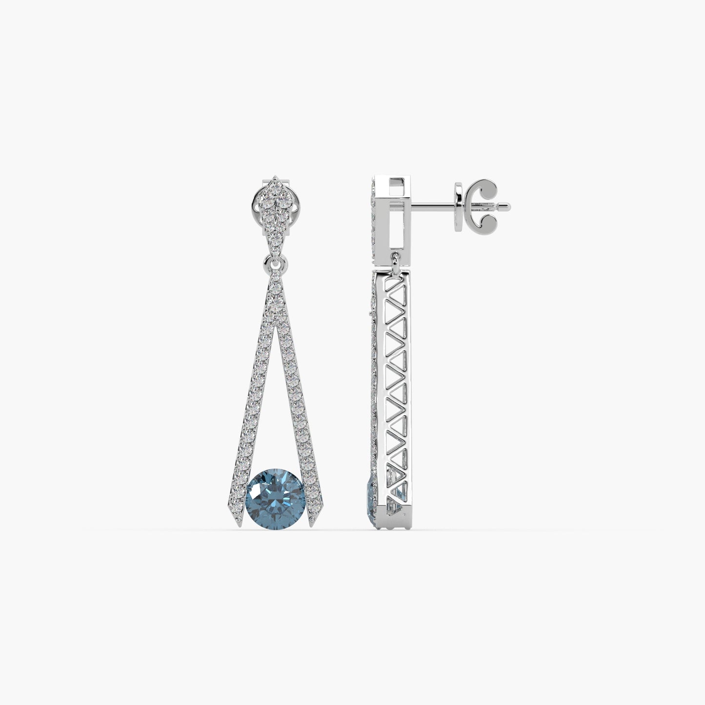 Guru Jewel's Round Diamond And Blue Stone Studded In Silver Alluring Earrings For Her