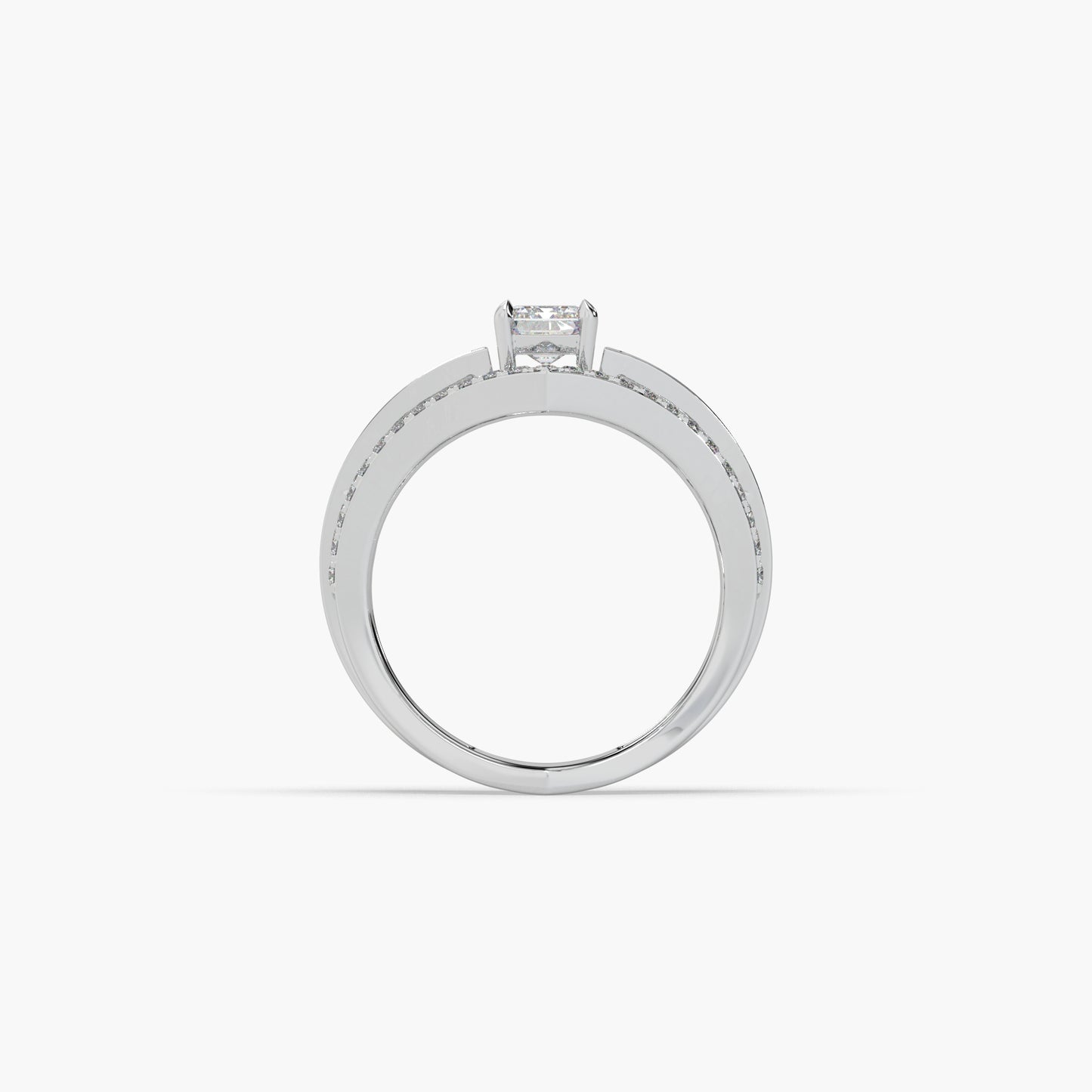 Guru Jewel's Emerald And Round Diamond Studded Silver Ring For Her