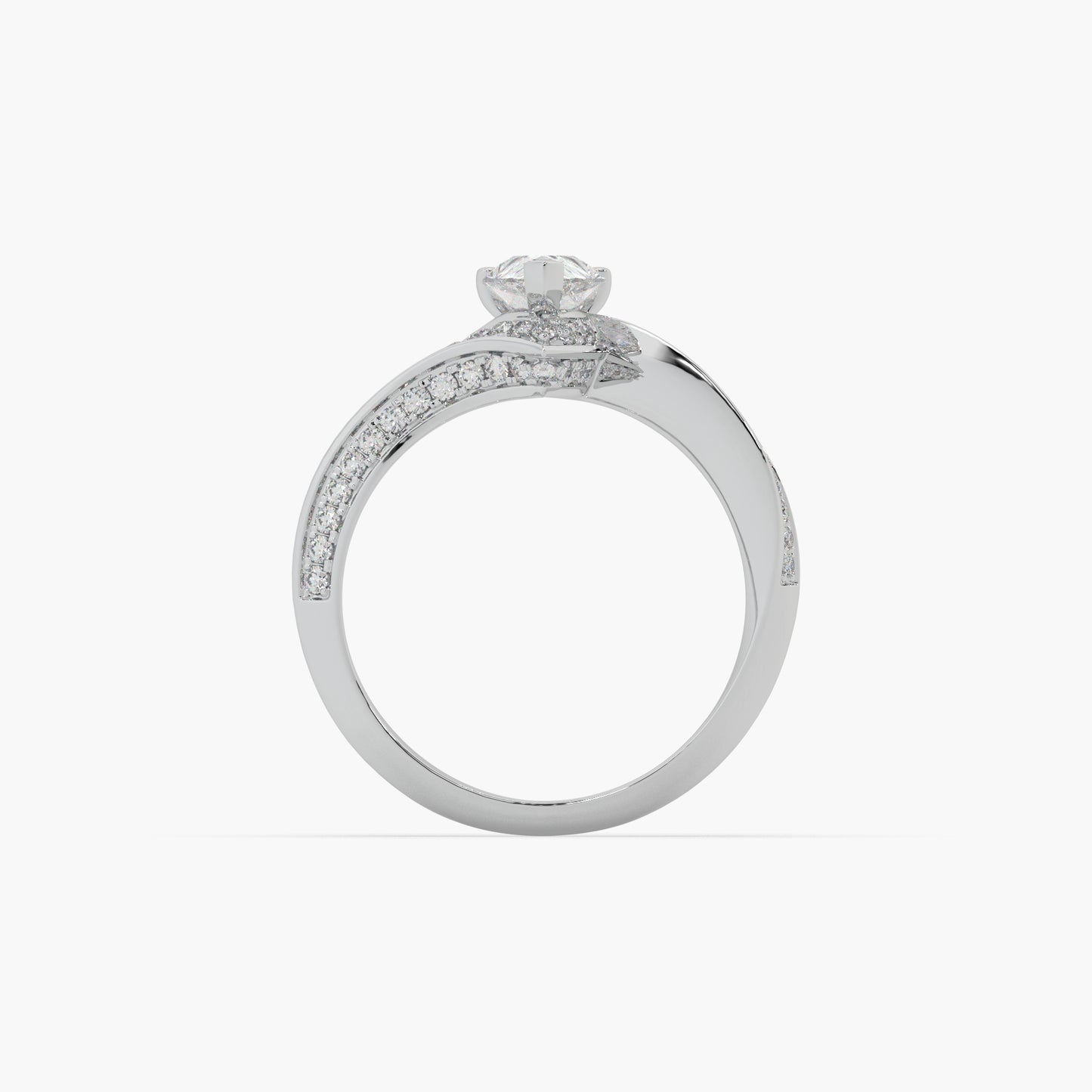 Guru Jewel's Fancy Pear And Round Shaped Diamond Studded Silver Ring For Her