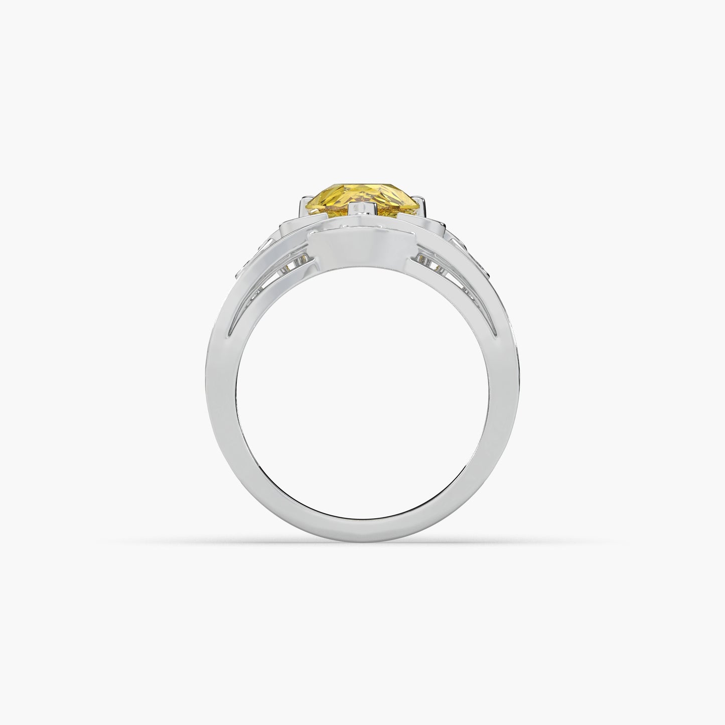 Guru Jewel's Yellow Stone And Diamond Studded Silver Ladies Ring For Her