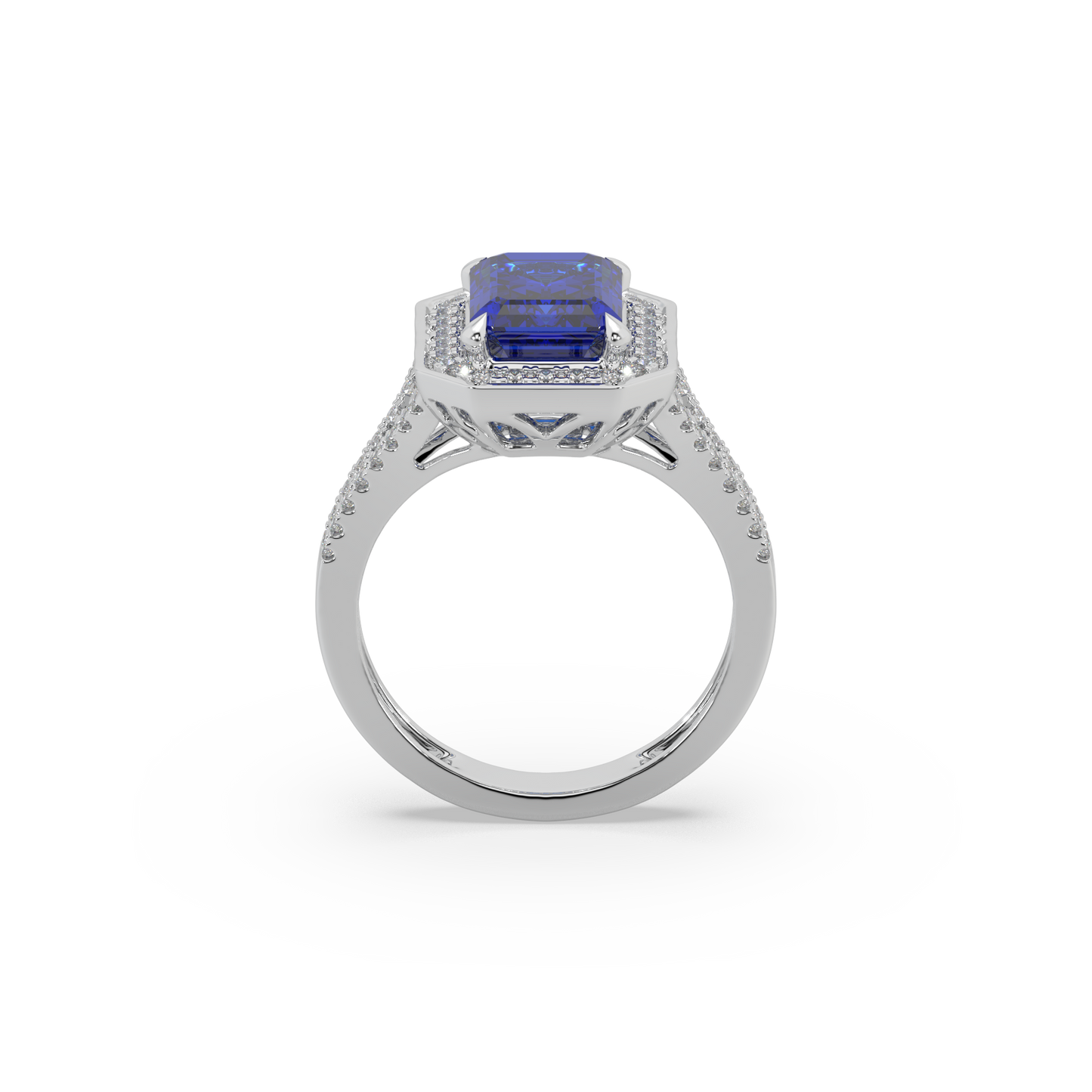Woman's 925 Silver Moissanite Studded And Blue Stone Ladies Ring For Her