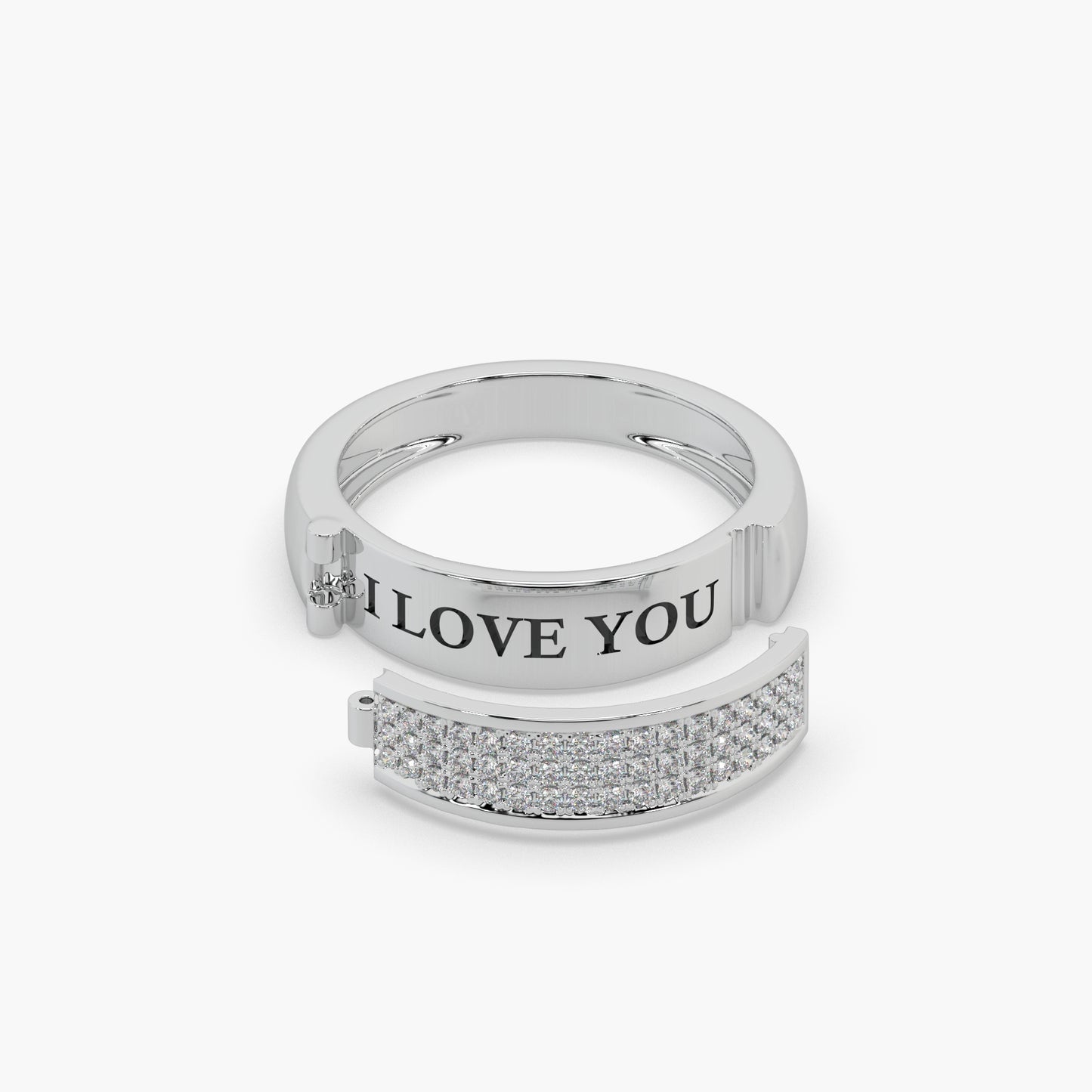 Guru Jewel's Round Diamond Studded " I LOVE YOU " Silver Ring For Her