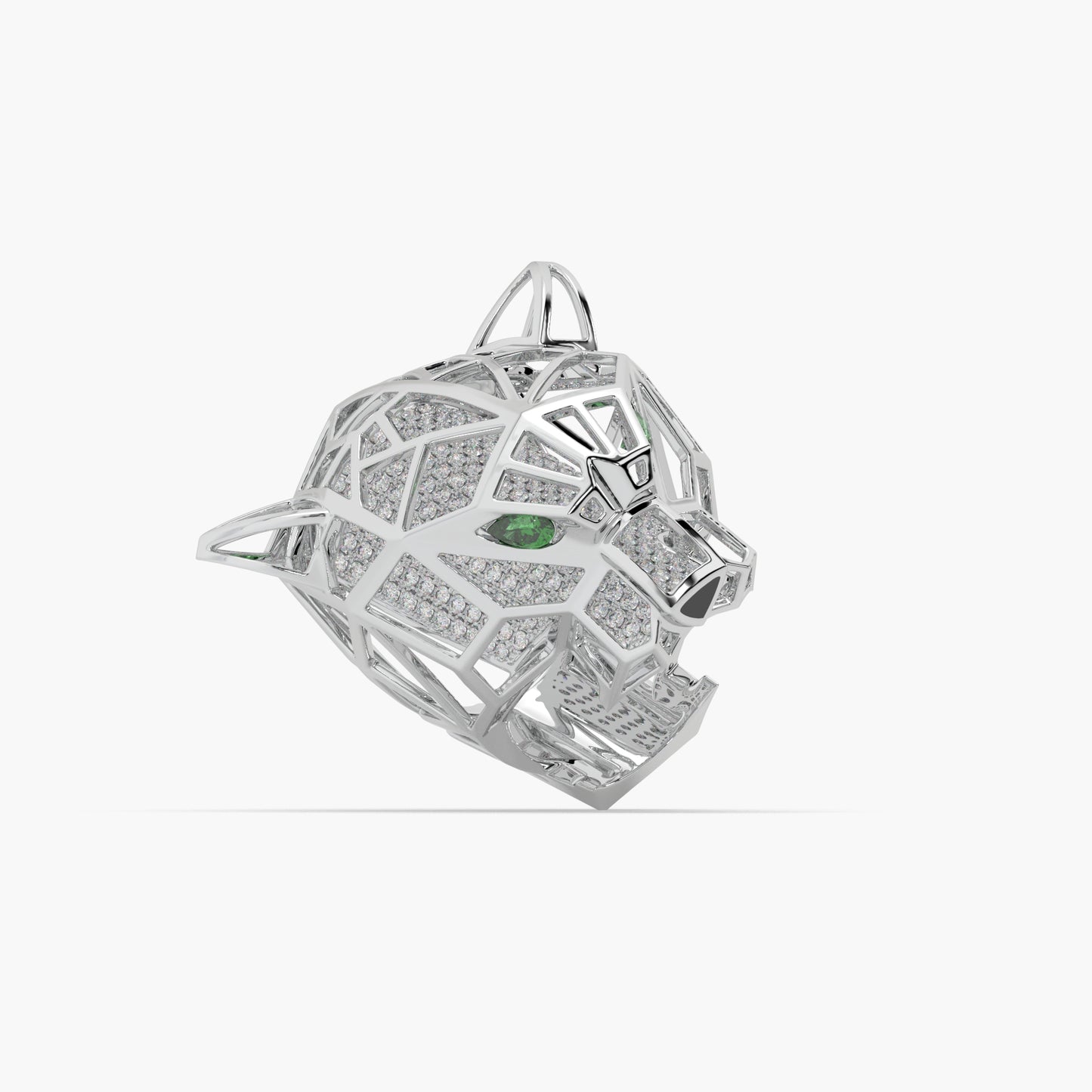 Guru Jewel's Exclusive Panther Style Round Diamond Studded Silver Ring For Him