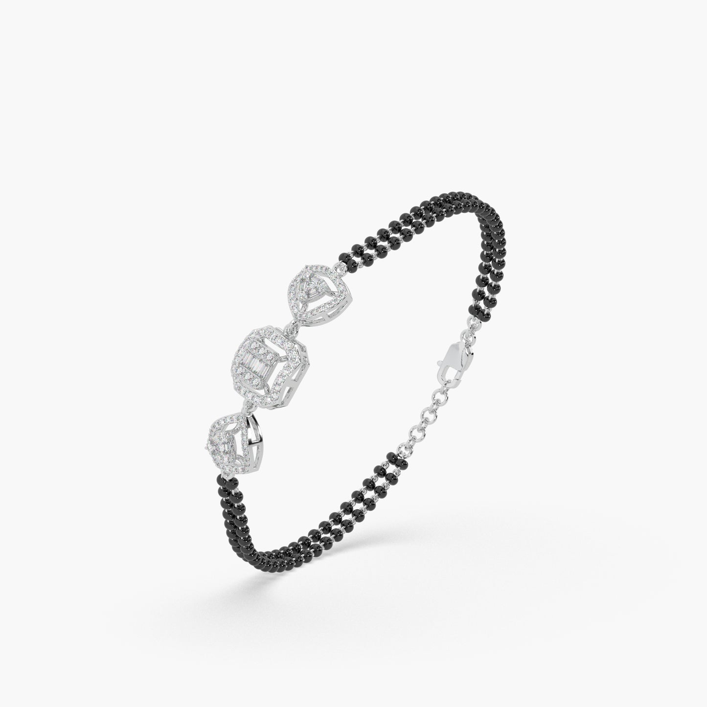 Guru Jewel's Captivating Round Diamond Studded Silver Mangalsutra Bracelet For Her