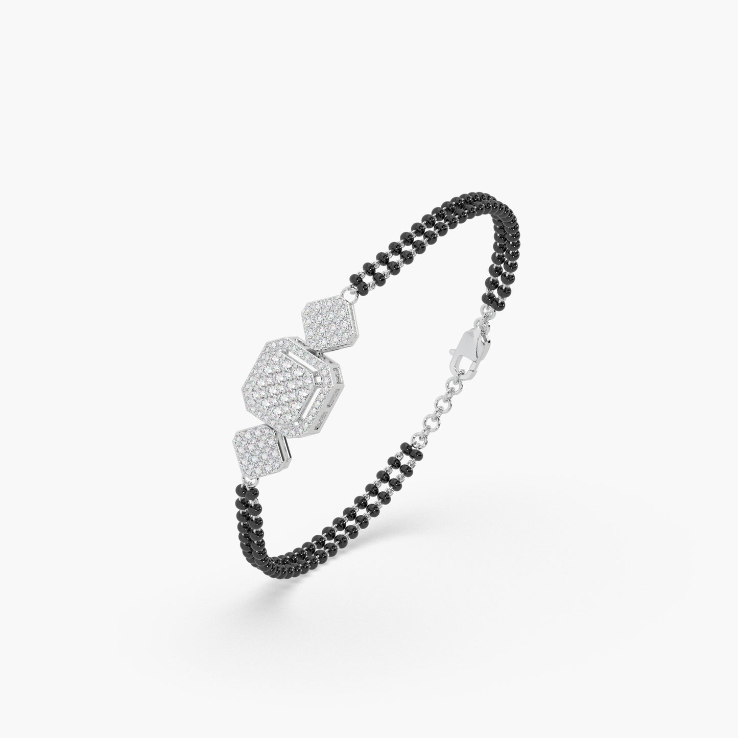 Guru Jewel's Devastating Round Diamond Studded Silver Mangalsutra Bracelet For Her