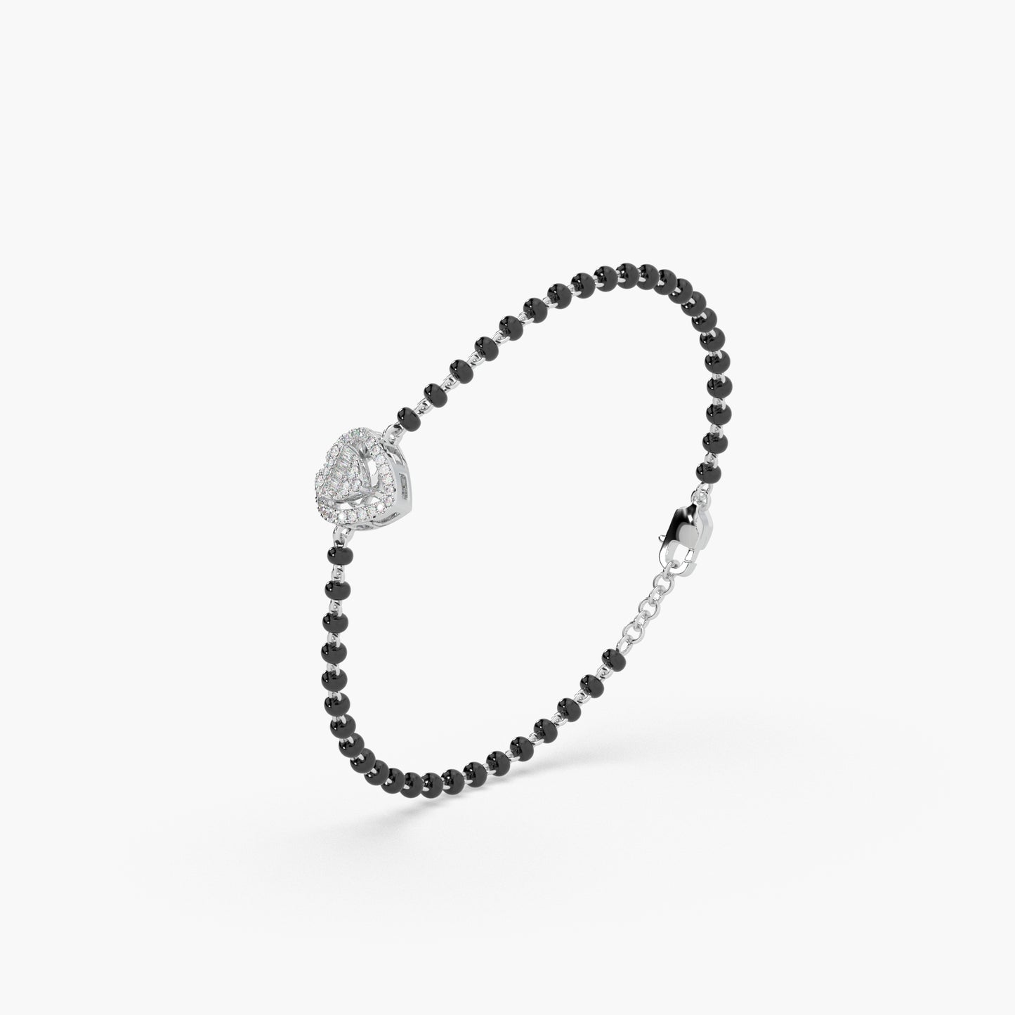 Guru Jewel's Alluring Diamond Studded Heart Shaped Silver Mangalsutra Bracelet For Her