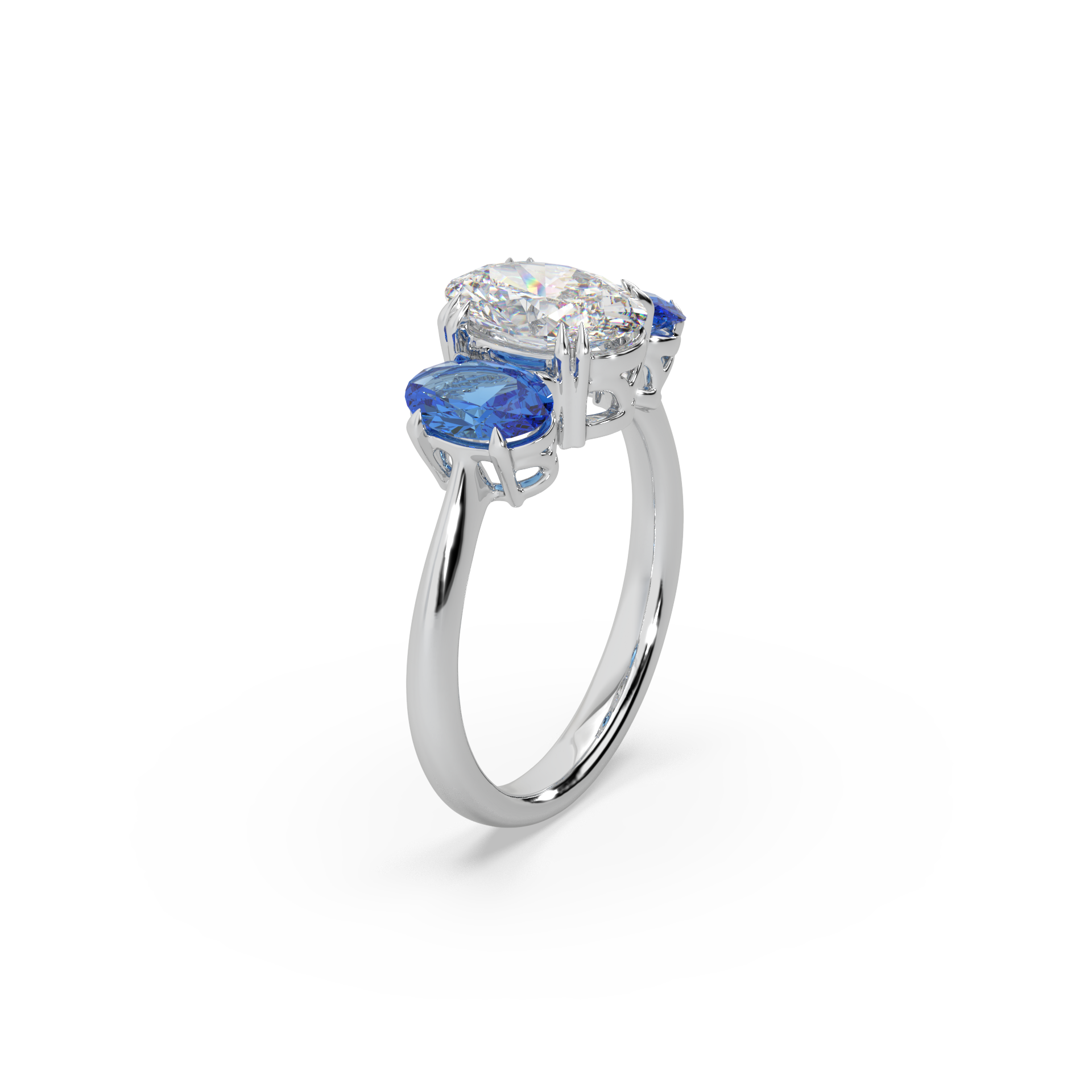 Unique Three Oval Cut 925 Silver Stone And Fancy Diamond Studded Ladies Ring For Her