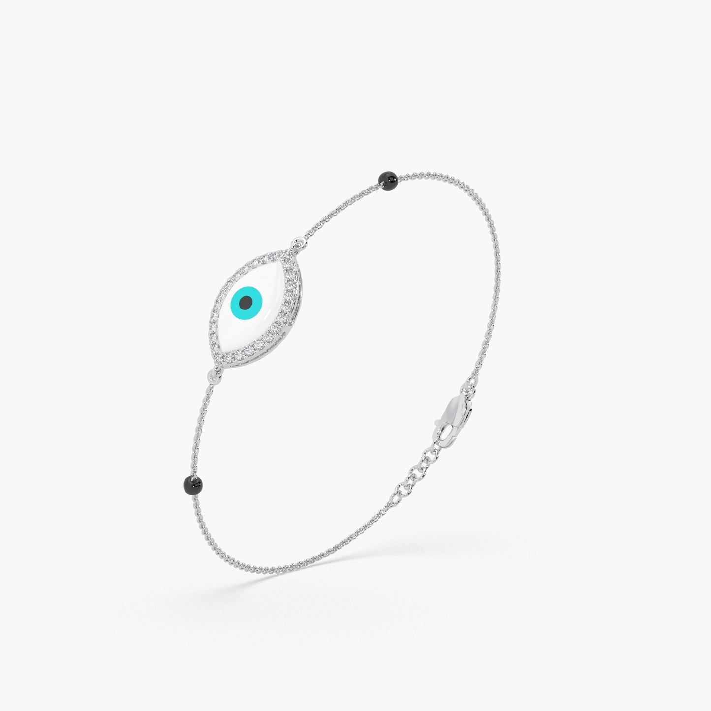 Guru Jewel's Round Diamond And Evil Eye Stone Studded Astonishing Silver Loose Bracelet For Her