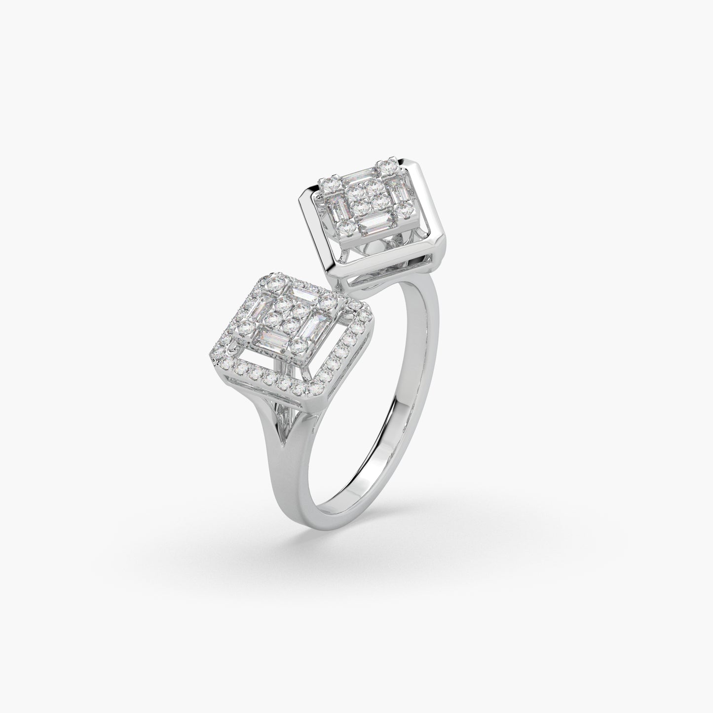 Guru Jewel's Round And Bugget Diamond Studded Silver Ring For Her