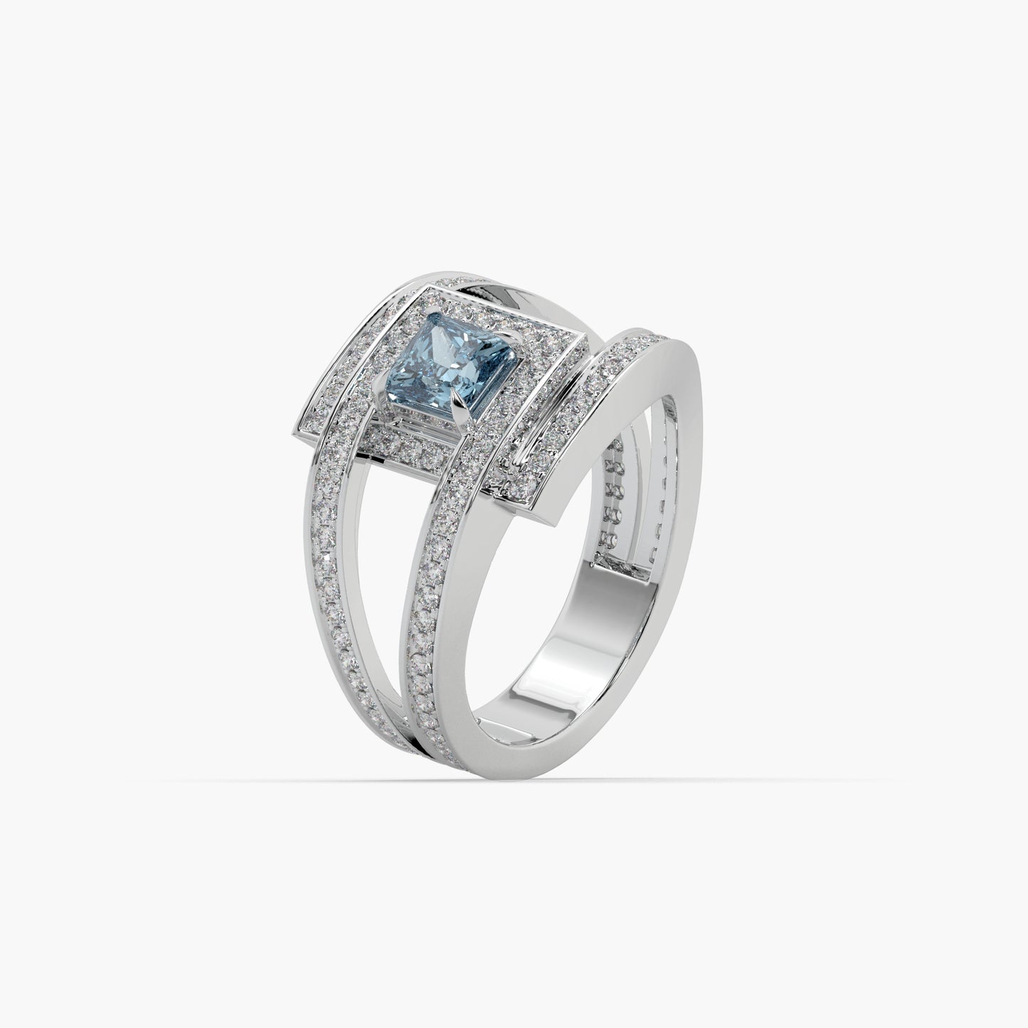 Guru Jewel's Blue Sapphire Cushion And Round Diamond Studded Silver Ring For Her