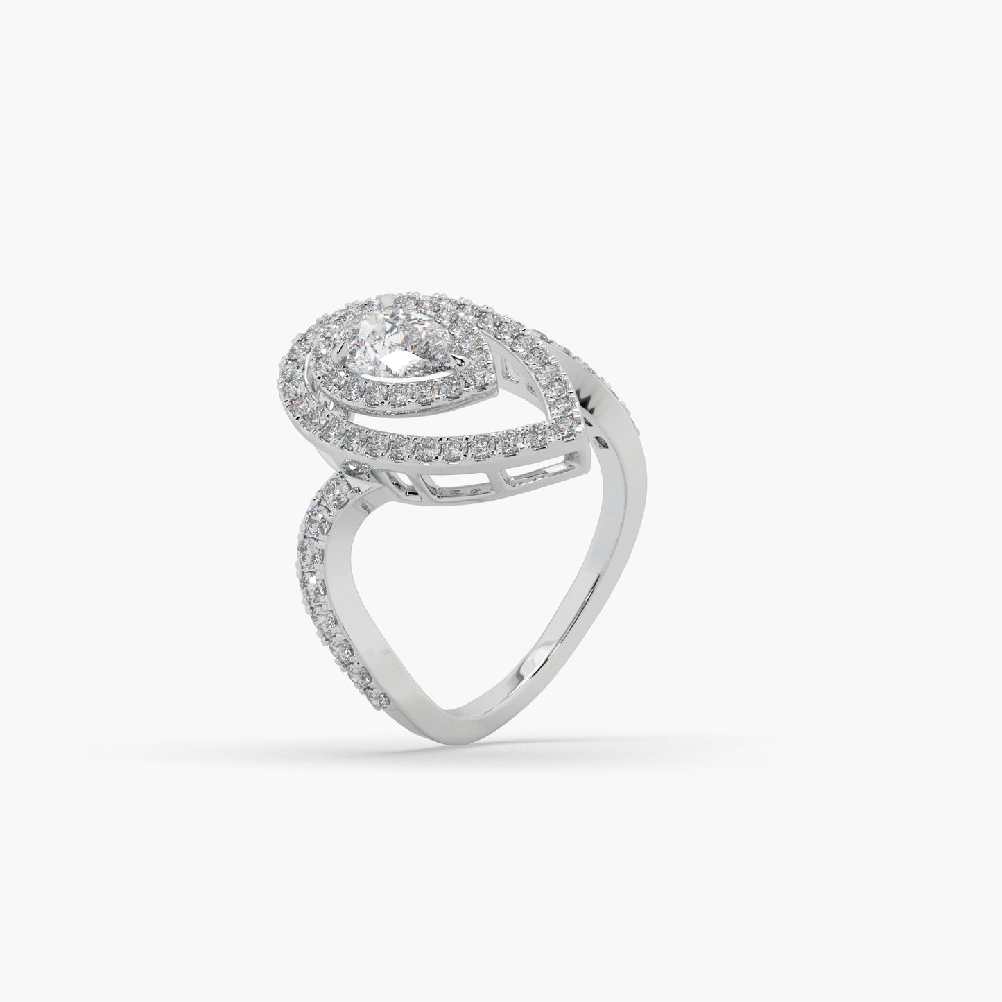 Guru Jewel's Fancy Pear Shaped And Round Diamond Studded Captivating Silver Ring For Her
