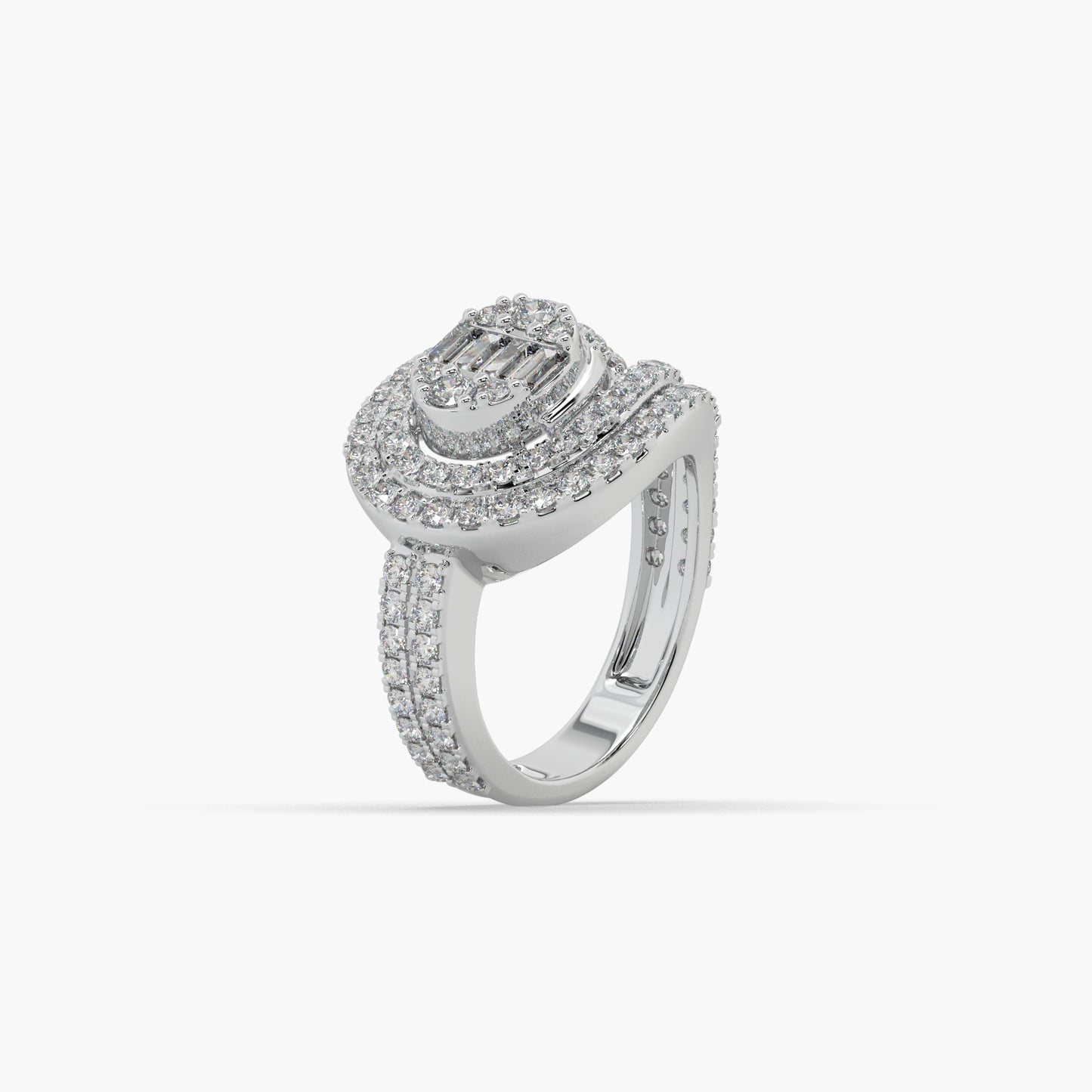 Guru Jewel's Bugget And Round Diamond Studded Silver Ring For Her