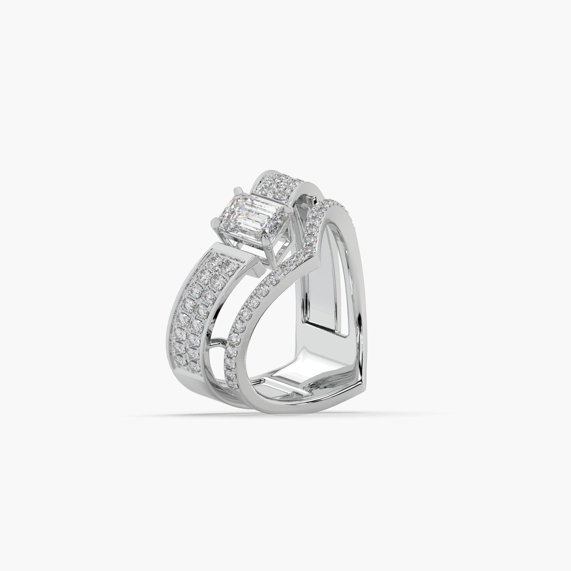 Guru Jewel's Emerald And Round Diamond Studded Silver Ring For Her