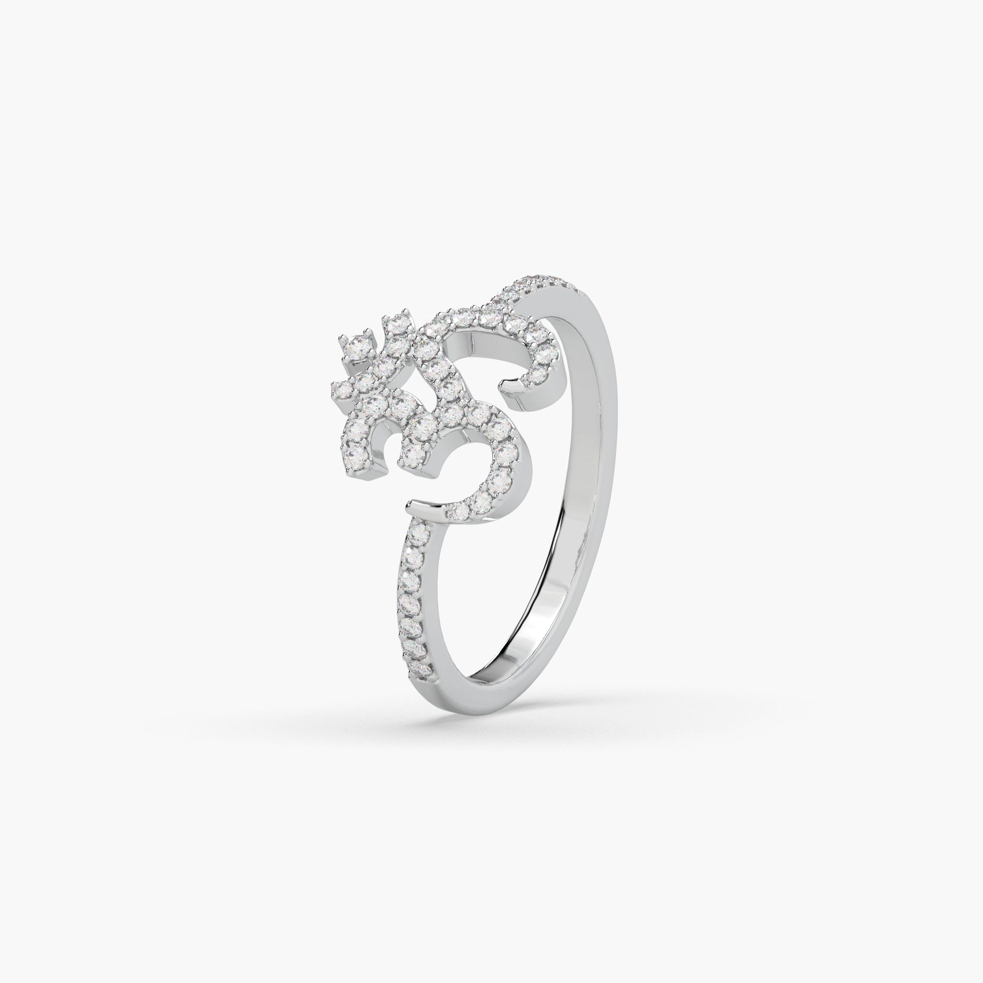 Guru Jewel's Round Diamond Studded "OM" Silver Ring For Her