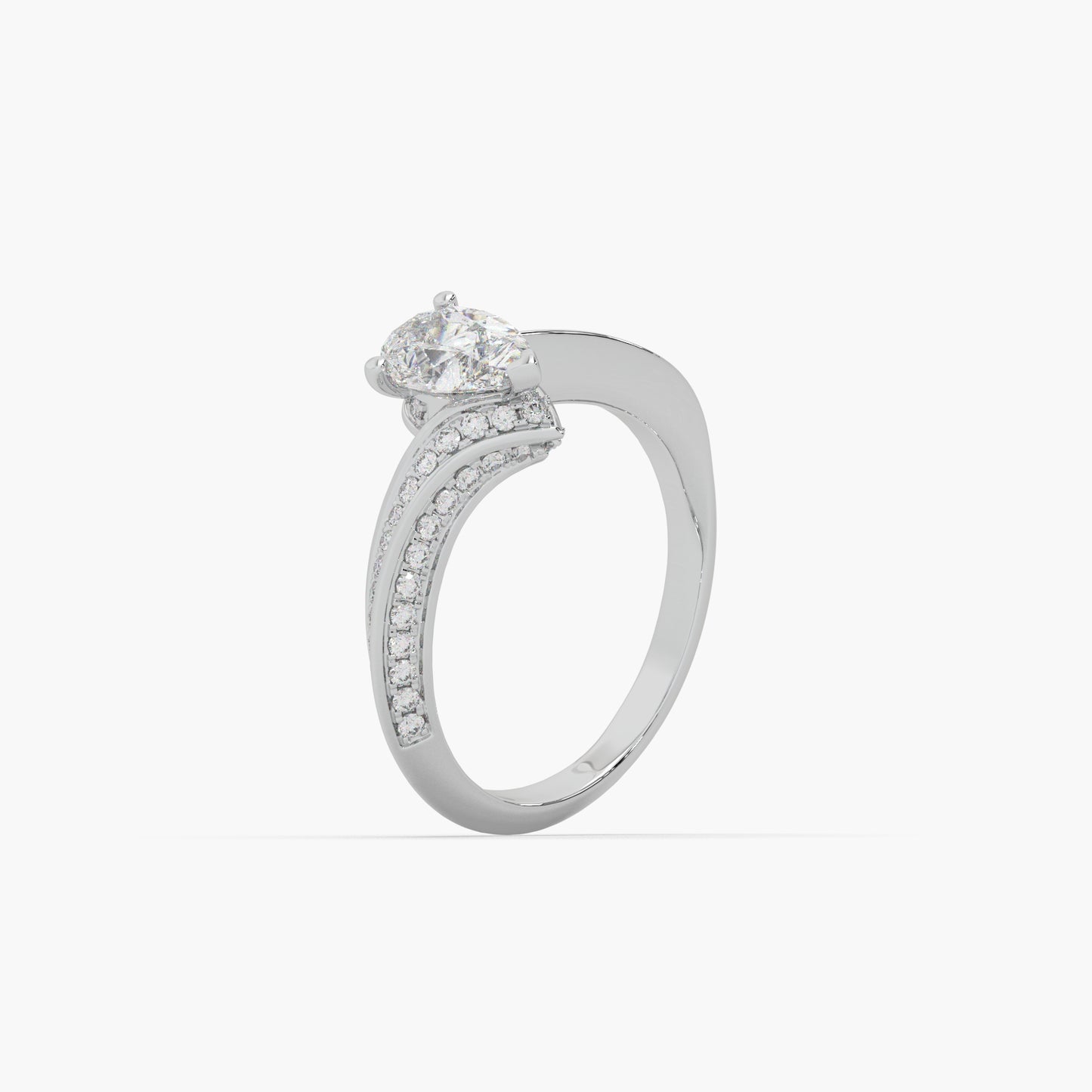 Guru Jewel's Fancy Pear And Round Shaped Diamond Studded Silver Ring For Her