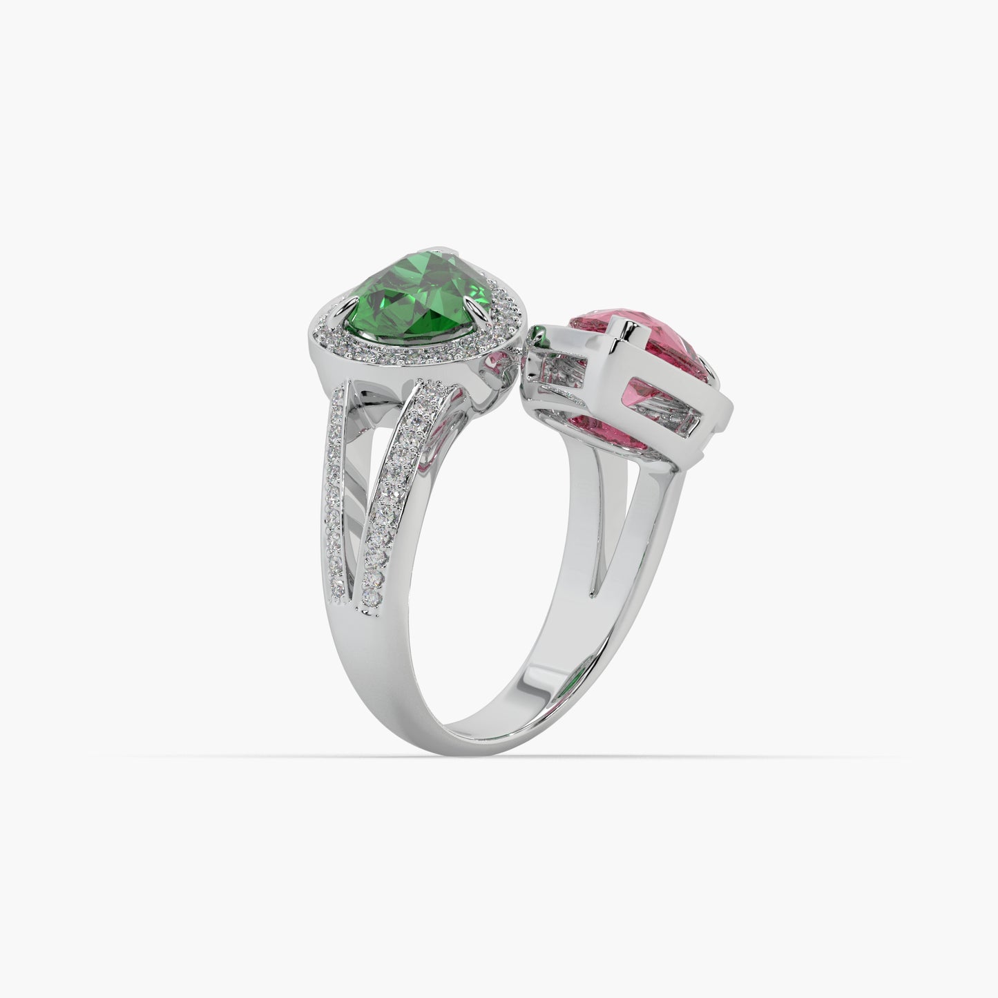 Guru Jewel's Green Emerald Red Ruby And Diamond Studded Silver Ring For Her
