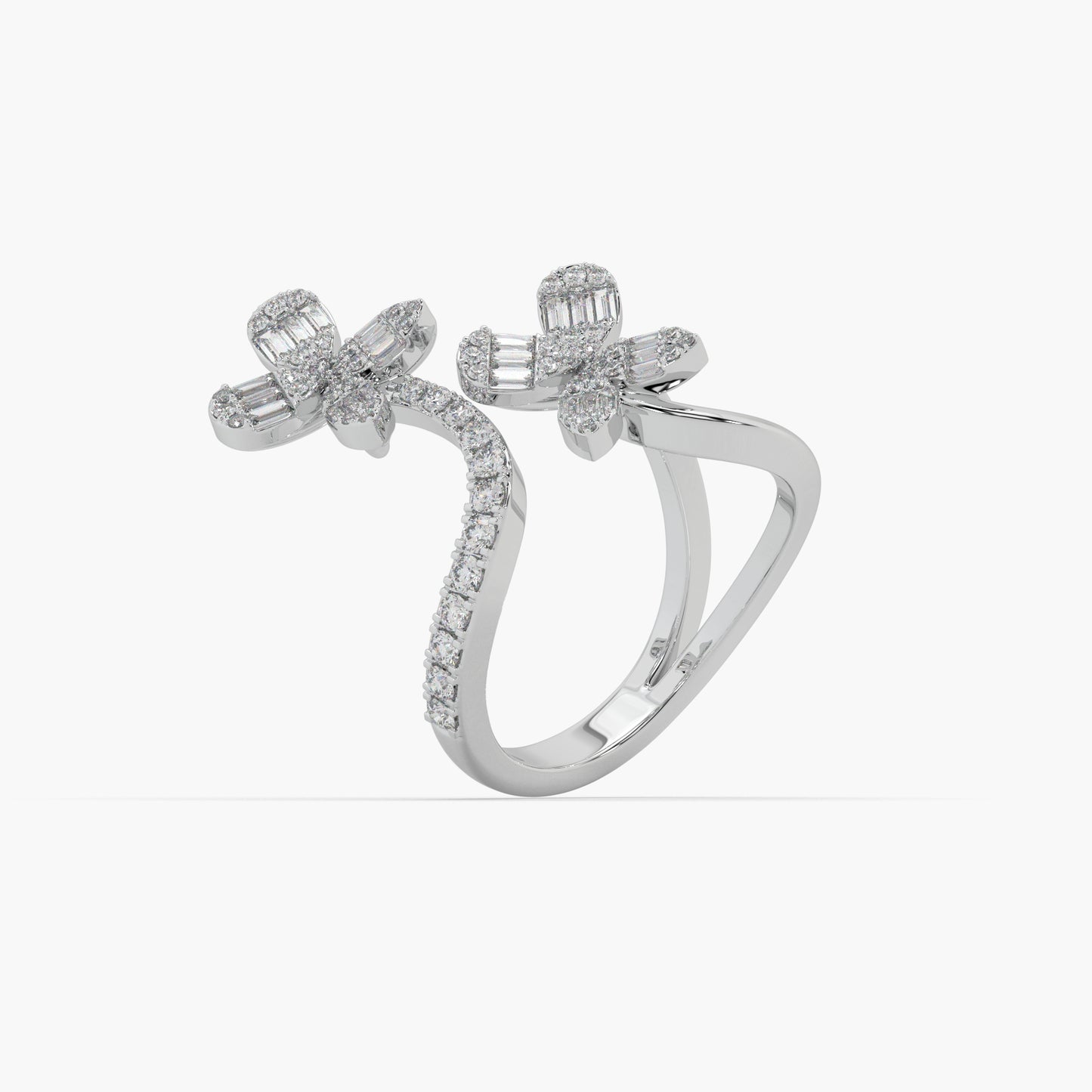 Guru Jewel's Round And Bugget Diamond Studded Wonderful Silver Ring For Her