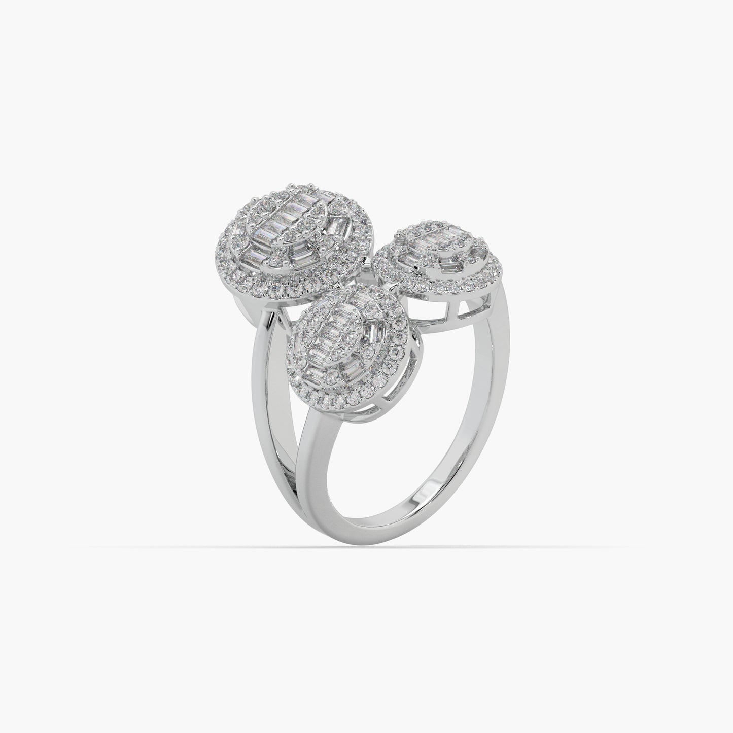 Guru Jewel's Round And Bugget Diamond Studded Captivating Silver Ring For Her