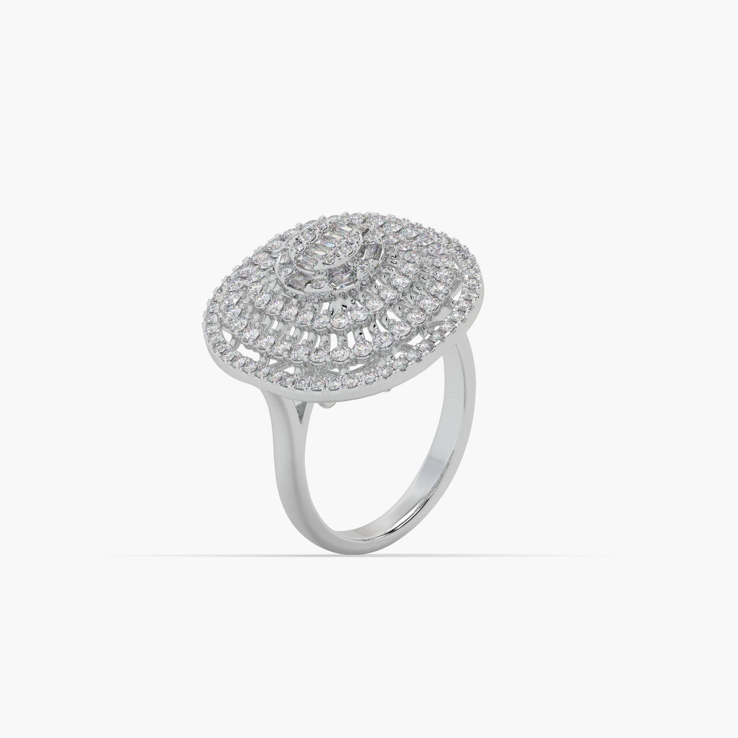 Guru Jewel's Round And Bugget Diamond Studded Fascinating Silver Ring For Her
