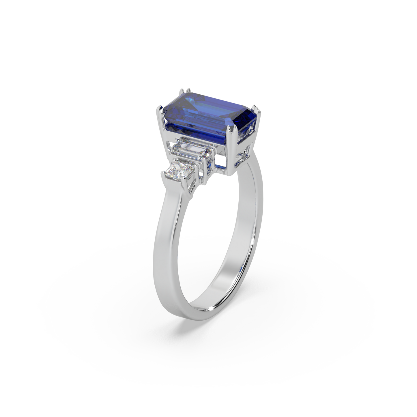 Devastating 925 Silver Moissanite And Blue Sapphire Studded Ladies Ring For Her