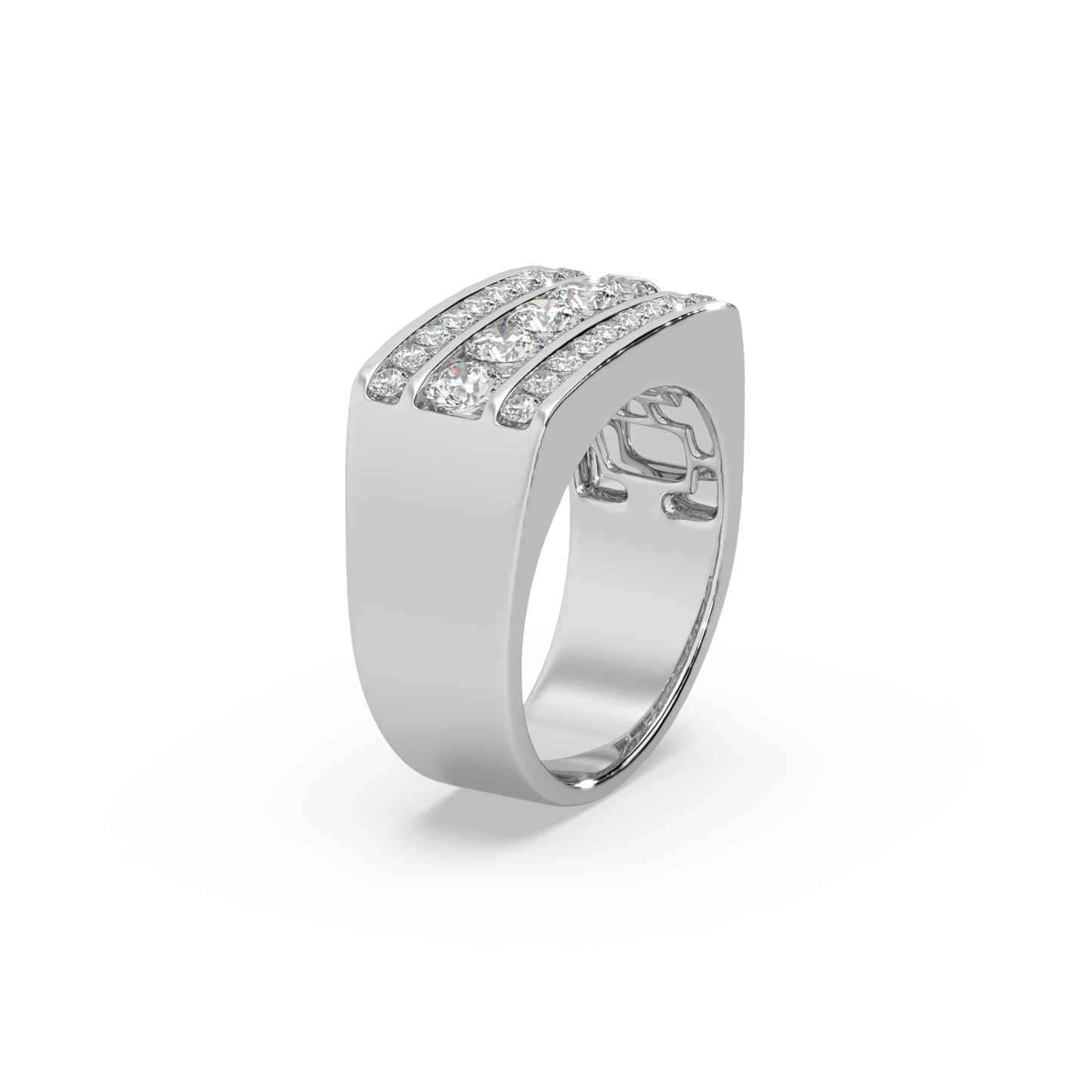 Impressive 3 Line 925 Silver And Round Diamond Studded Gents Ring For Him