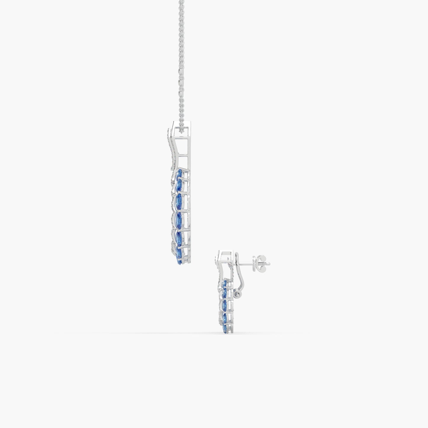 Guru Jewel's Blue Stone And Dimond Studded Silver Pendant Set For Her