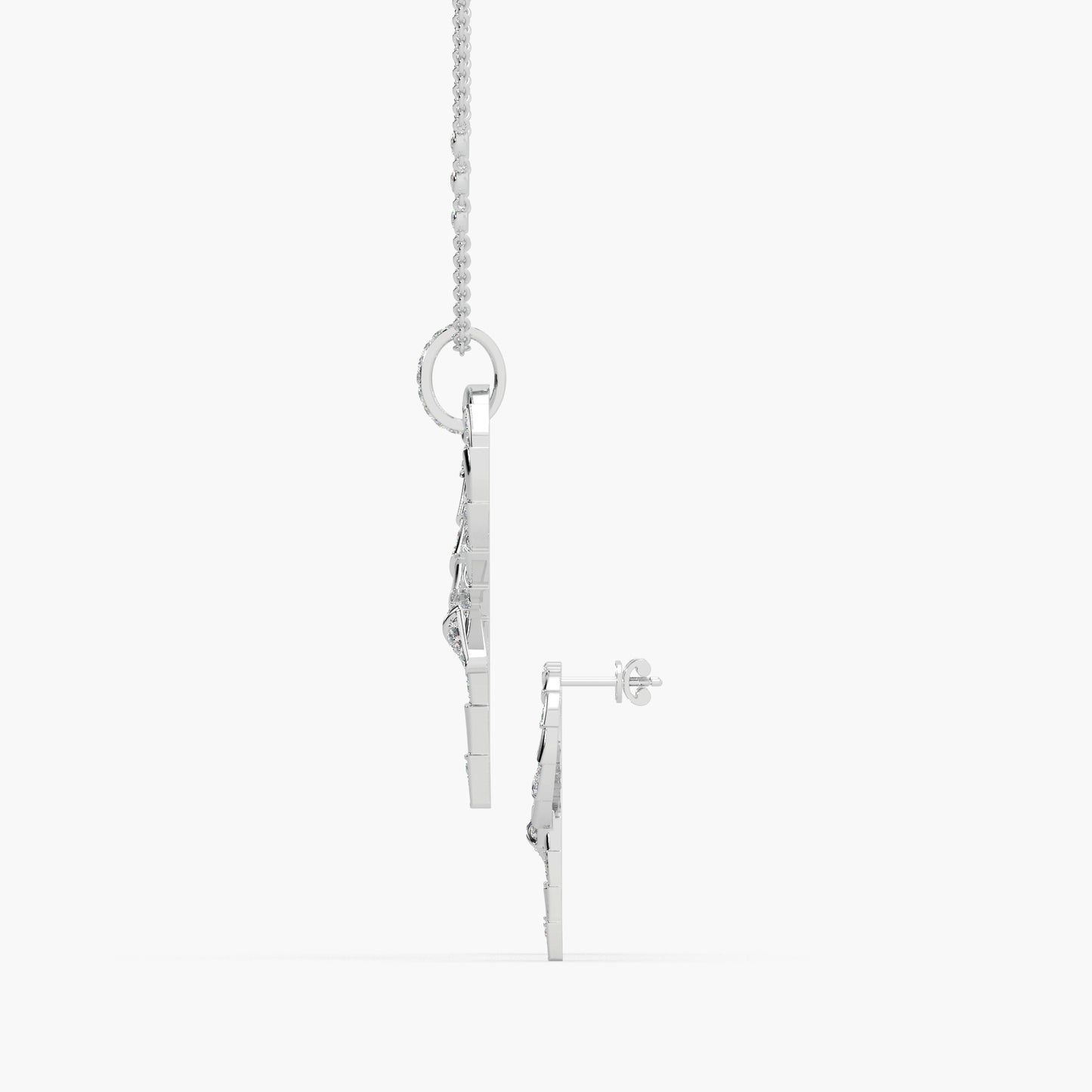Guru Jewel's Alluring Diamond Studded Silver Pendant Set For Her