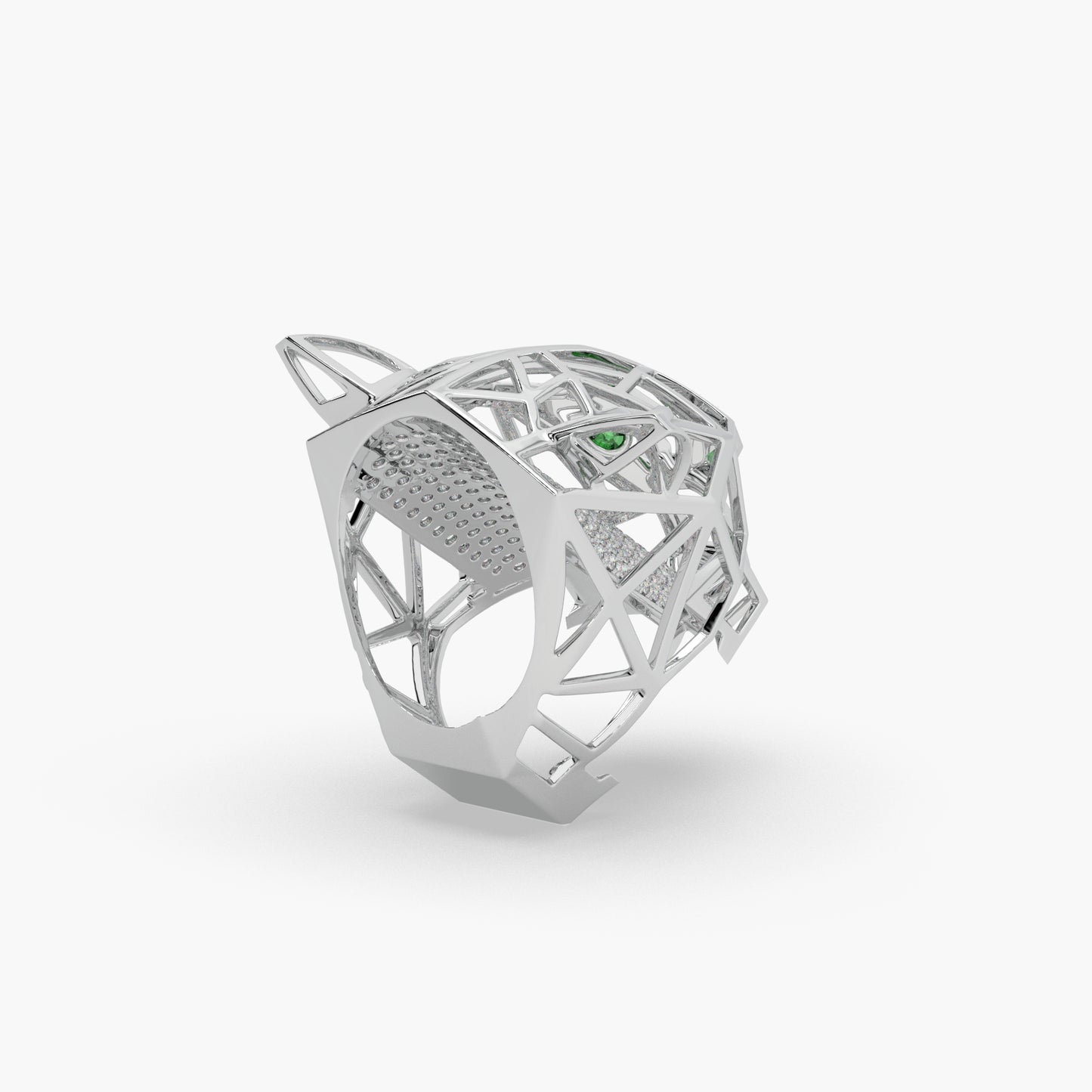 Guru Jewel's Exclusive Panther Style Round Diamond Studded Silver Ring For Him