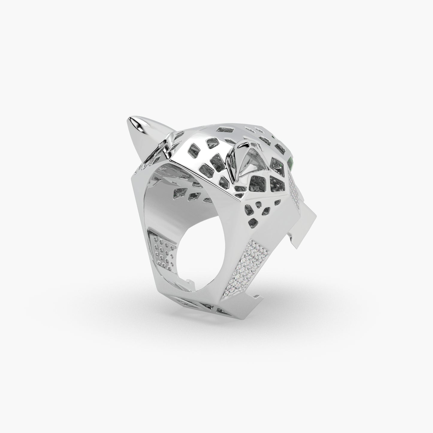 Guru Jewel's Astonishing Panther Style Round Diamond Studded Silver Ring For Him