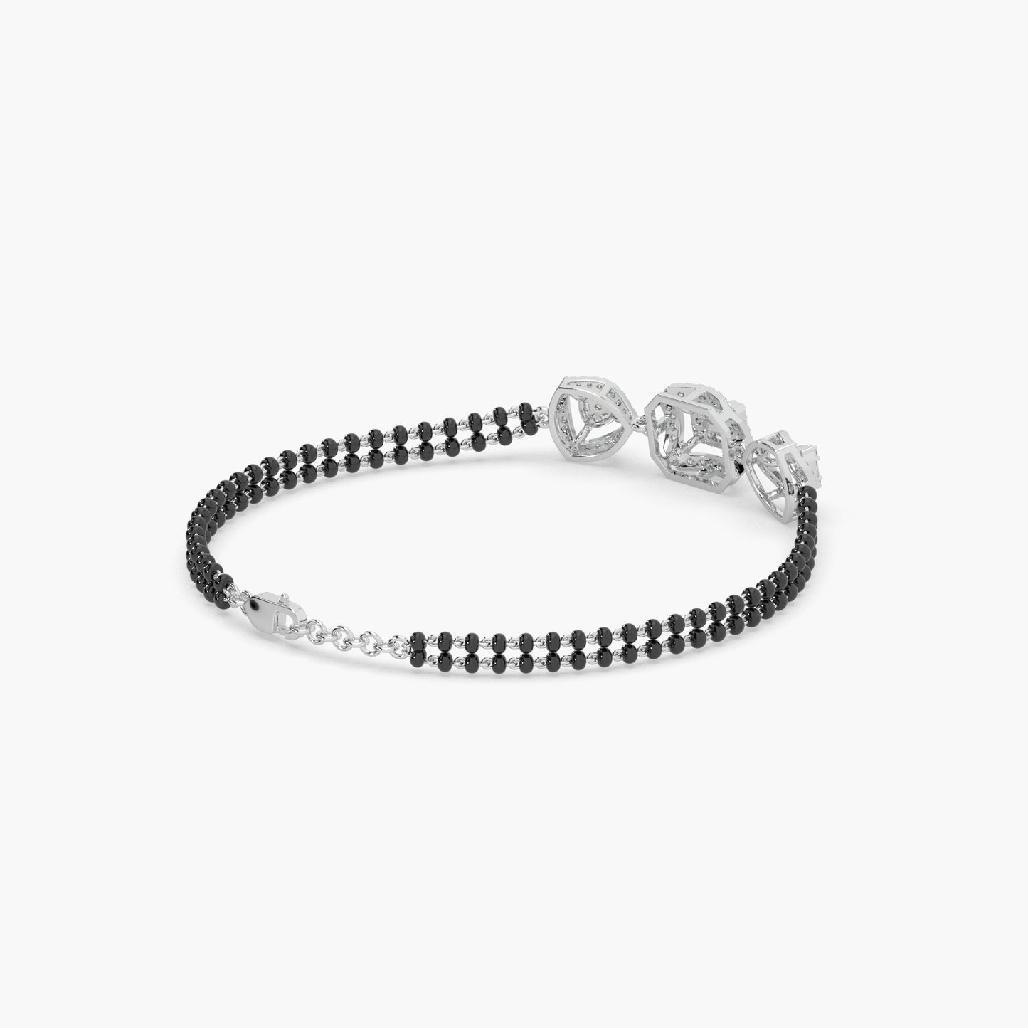Guru Jewel's Captivating Round Diamond Studded Silver Mangalsutra Bracelet For Her