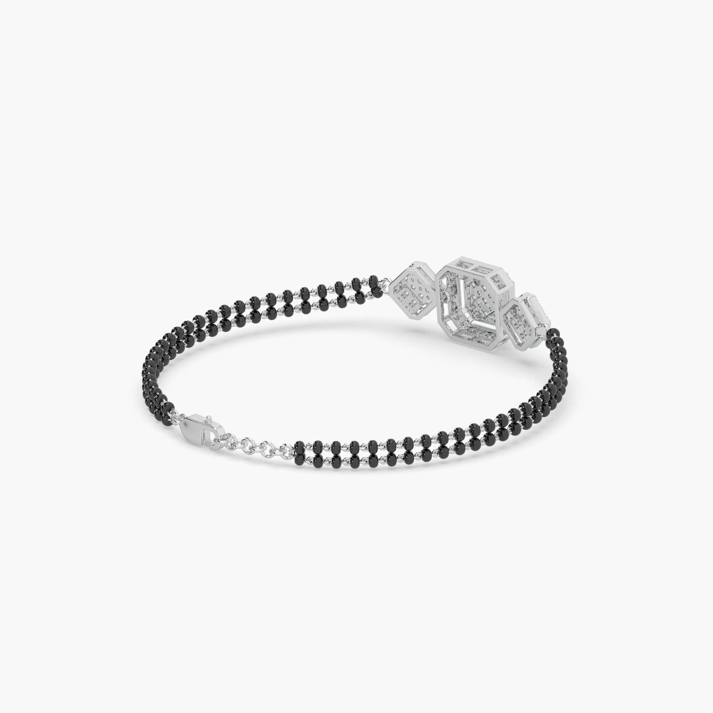 Guru Jewel's Devastating Round Diamond Studded Silver Mangalsutra Bracelet For Her