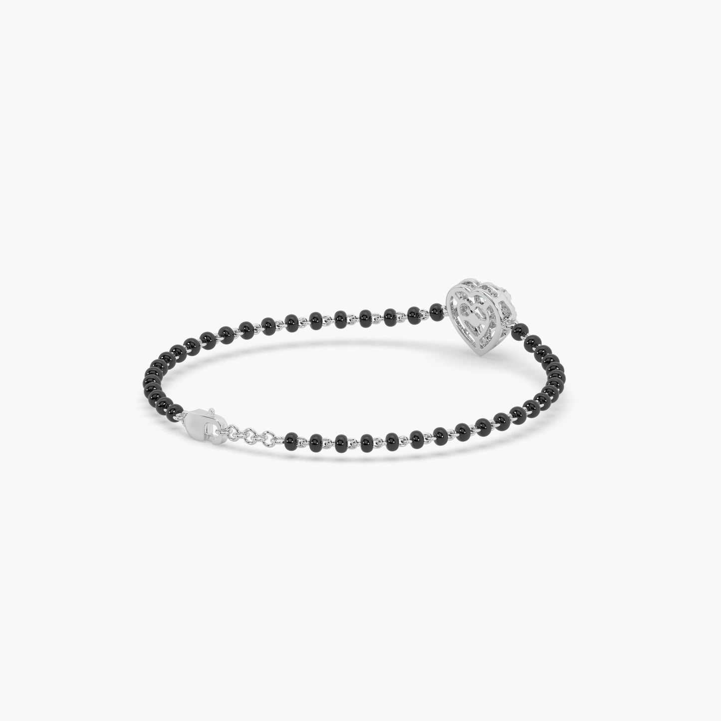 Guru Jewel's Alluring Diamond Studded Heart Shaped Silver Mangalsutra Bracelet For Her