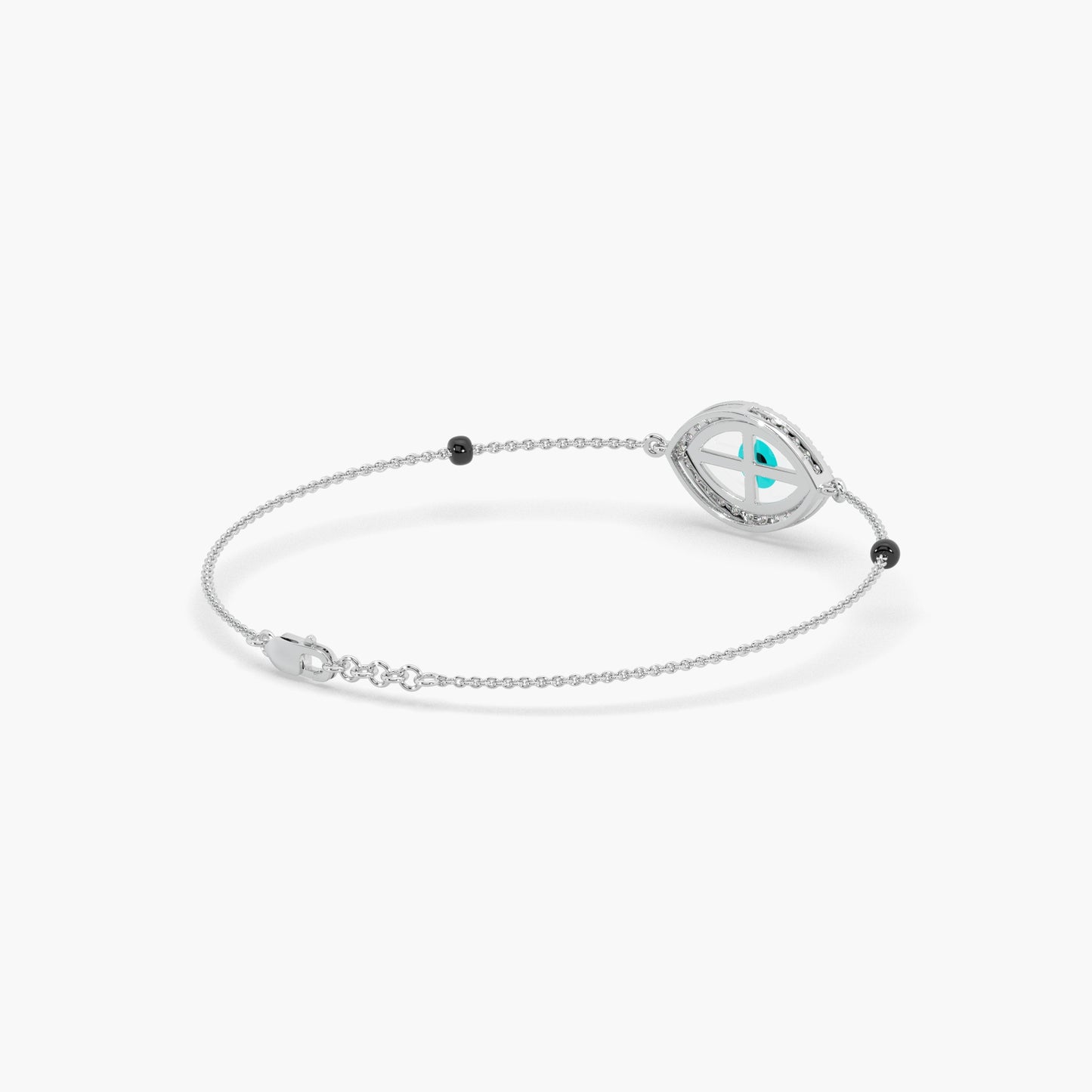 Guru Jewel's Round Diamond And Evil Eye Stone Studded Astonishing Silver Loose Bracelet For Her