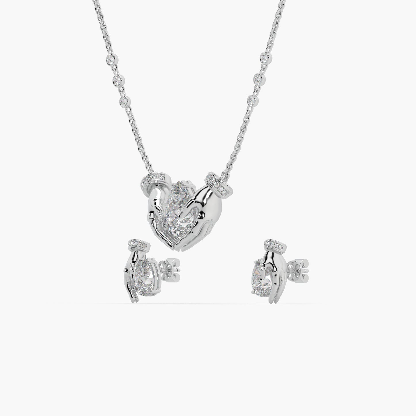 Guru Jewel's Fancy Shaped Diamond Studded Silver Pendant Set For Her