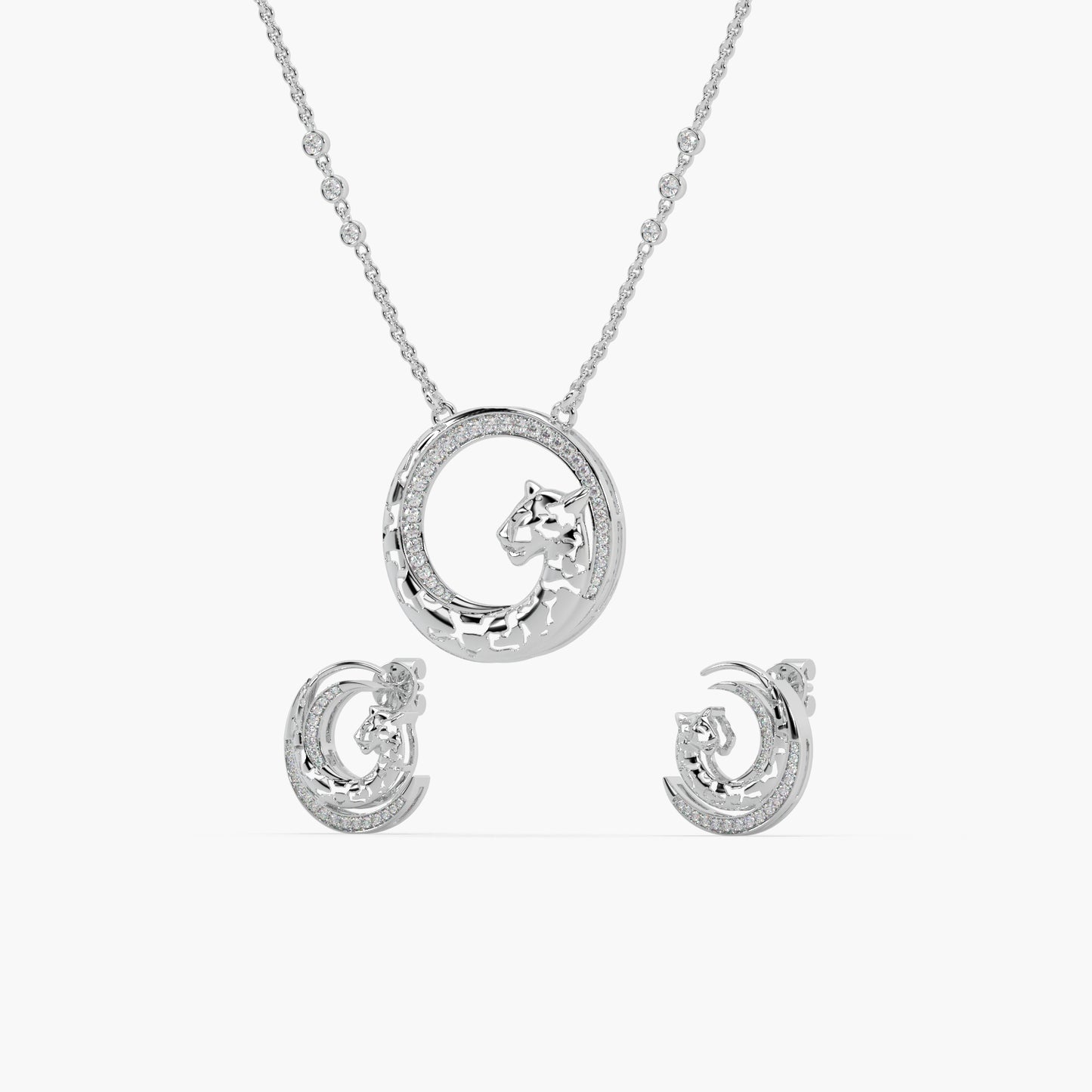 Guru Jewel's Jaguar Design Diamond Studded Silver Pendant Set For Her