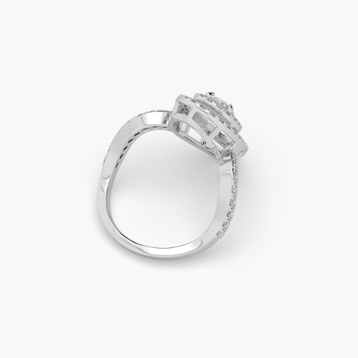 Guru Jewel's Fancy Pear Shaped And Round Diamond Studded Captivating Silver Ring For Her