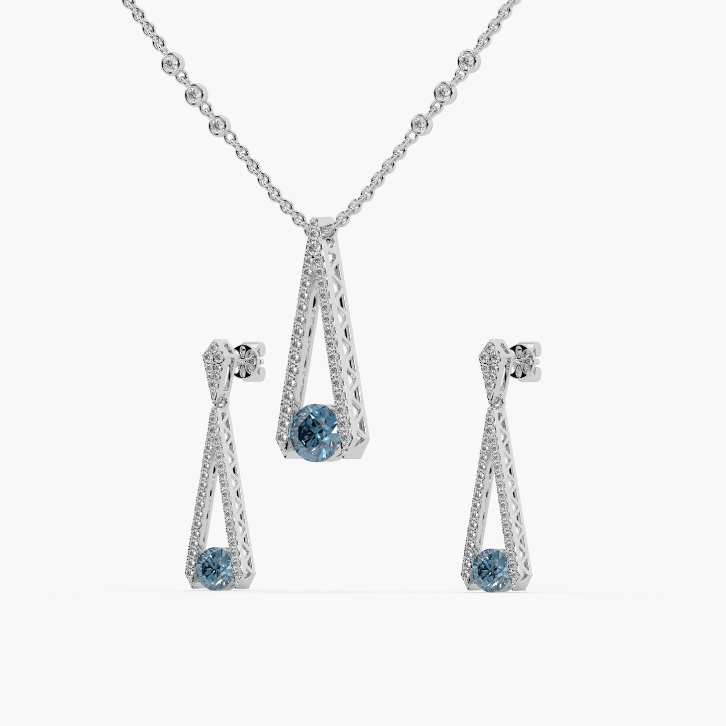 Guru Jewel's Fascinating Blue Stone Studded Silver Pendant Set For Her
