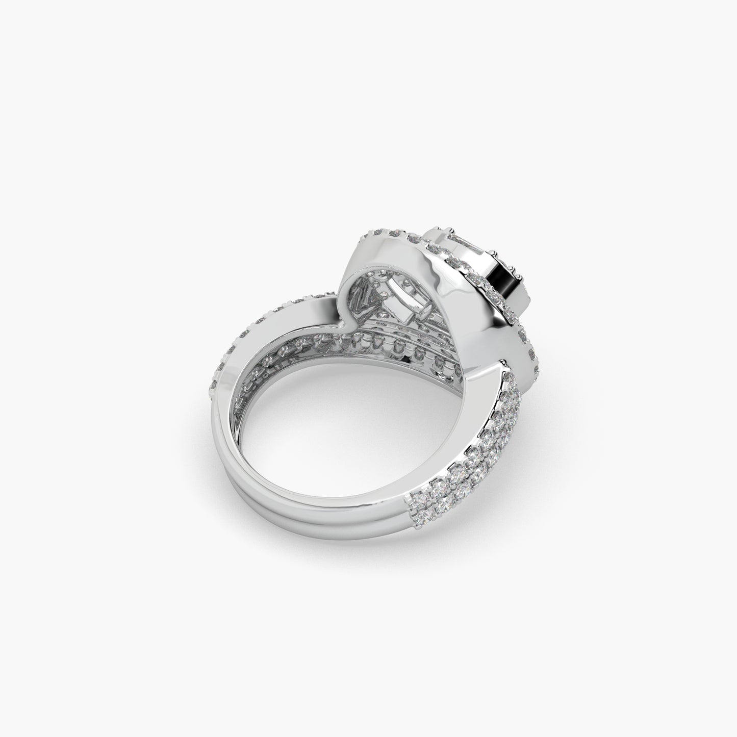 Guru Jewel's Bugget And Round Diamond Studded Silver Ring For Her
