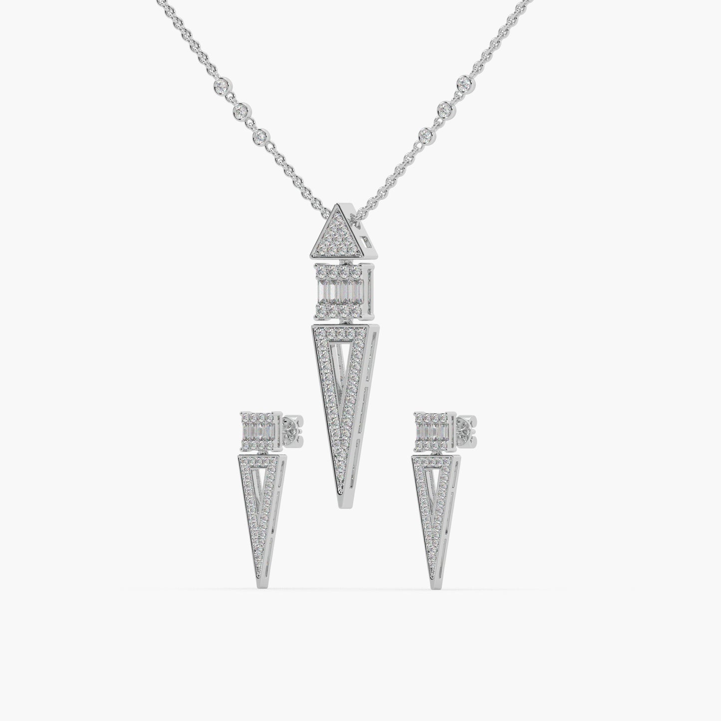 Guru Jewel's Captivating Diamond Studded Silver Pendant Set For Her
