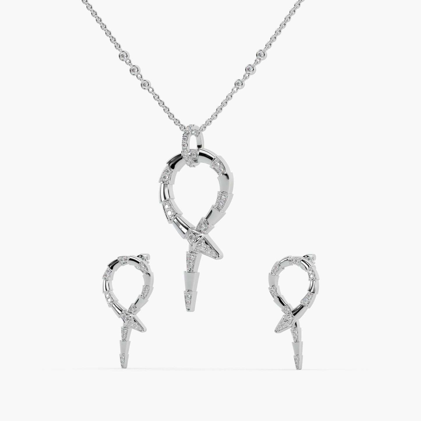 Guru Jewel's Alluring Diamond Studded Silver Pendant Set For Her